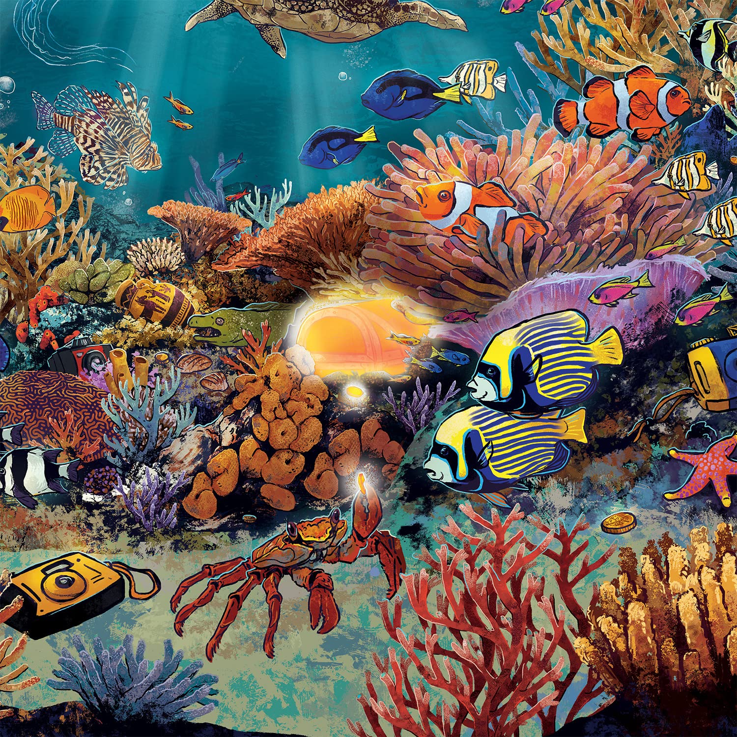 Peaceable Kingdom Deep Sea Adventure 100-Piece Glow in the Dark Puzzle for Kids Ages 6+ | Seek & Find Ocean Theme Jigsaw with Blacklight | Fun Family Game Night & Educational STEM Activity | Perfect for Birthday Gifts, Classroom Learning & Rainy Day Entertainment