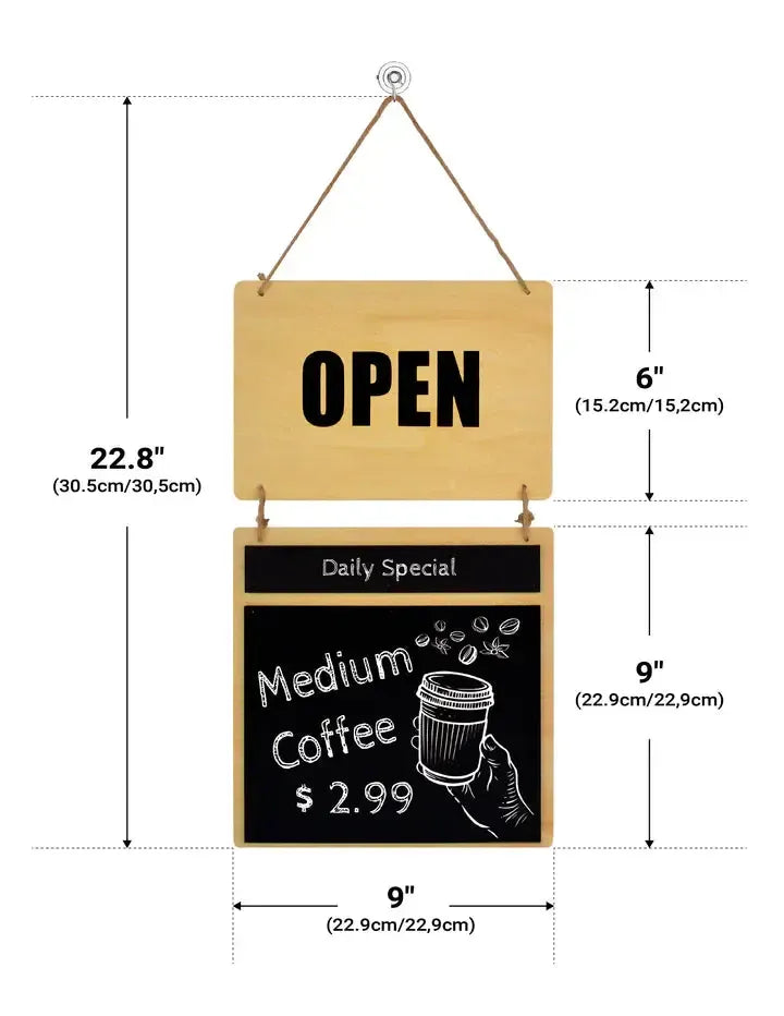 Chalkboard Open Closed Sign - 9x16 Inches - Reversible Hanging Door Sign for Business, Restaurants & Retail Stores - Perfect for Store Hours, Events & Daily Specials