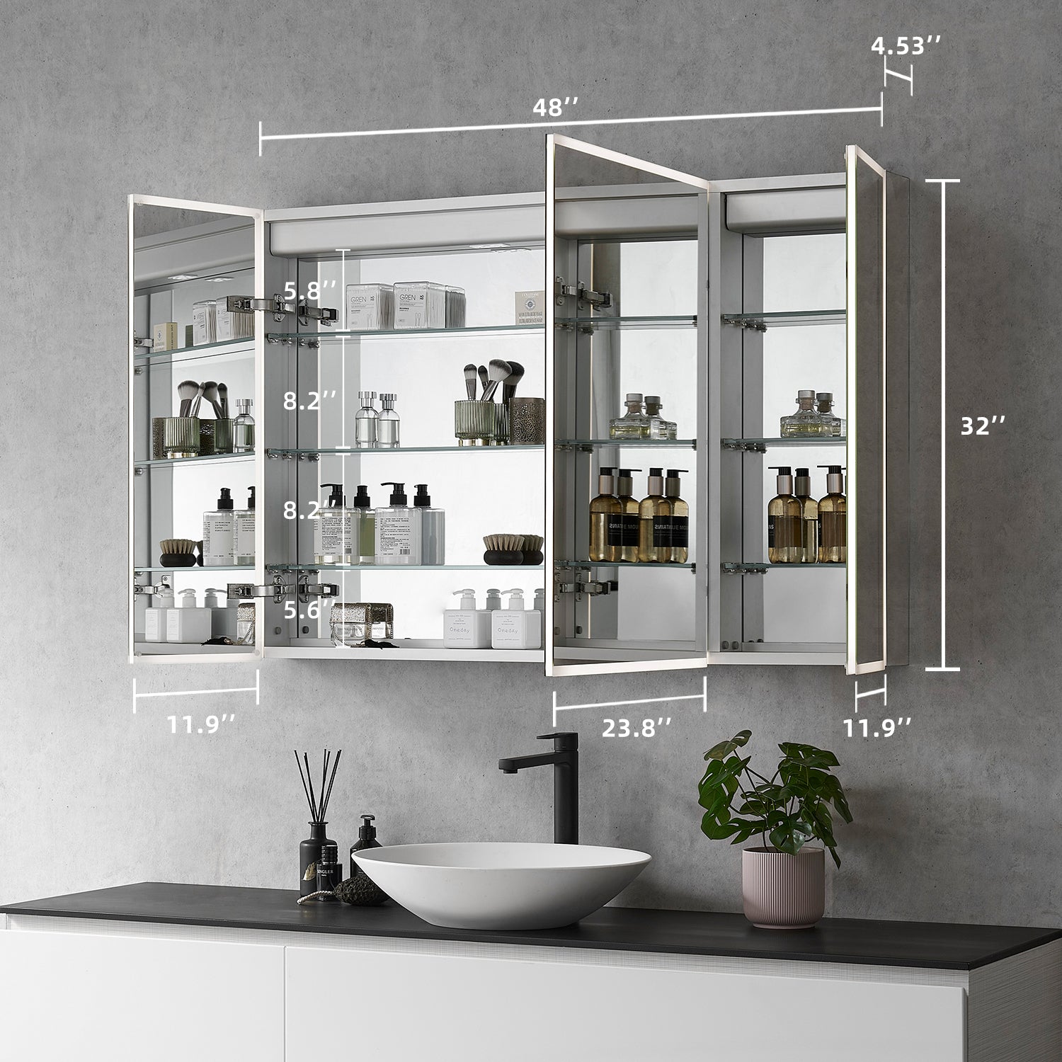 Frameless LED Bathroom Medicine Cabinet - Rectangle Surface Mount or Recessed Mirror with Lights for Modern Bathroom Vanity & Makeup Area