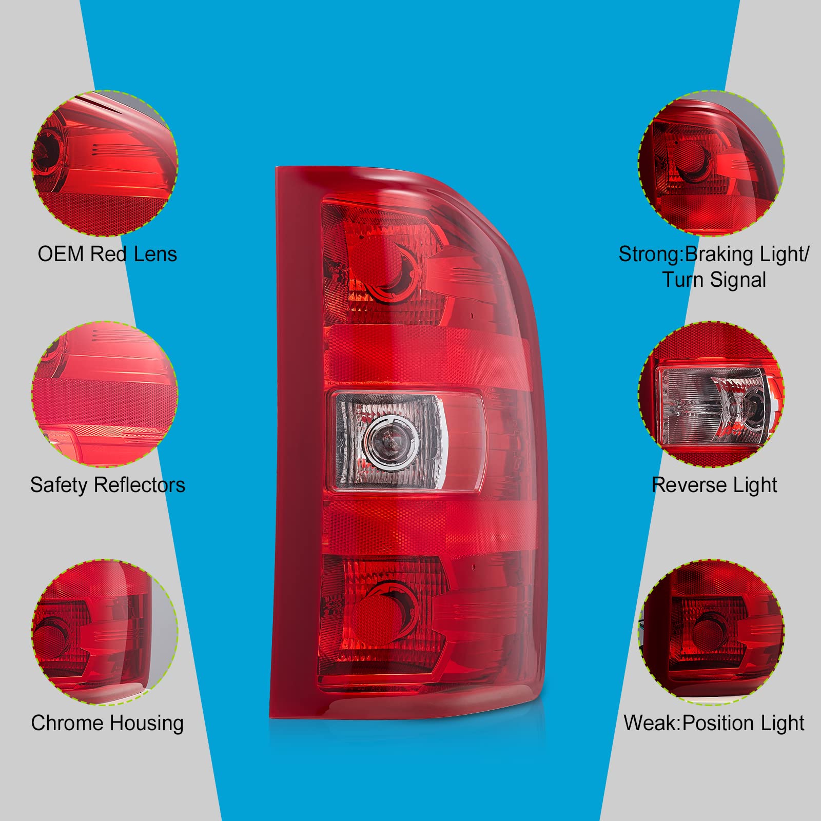 2007-2013 Chevy Silverado Left Tail Light Assembly - OEM Replacement with Bulbs & Wiring Harness - Perfect for Night Driving & Enhanced Vehicle Safety