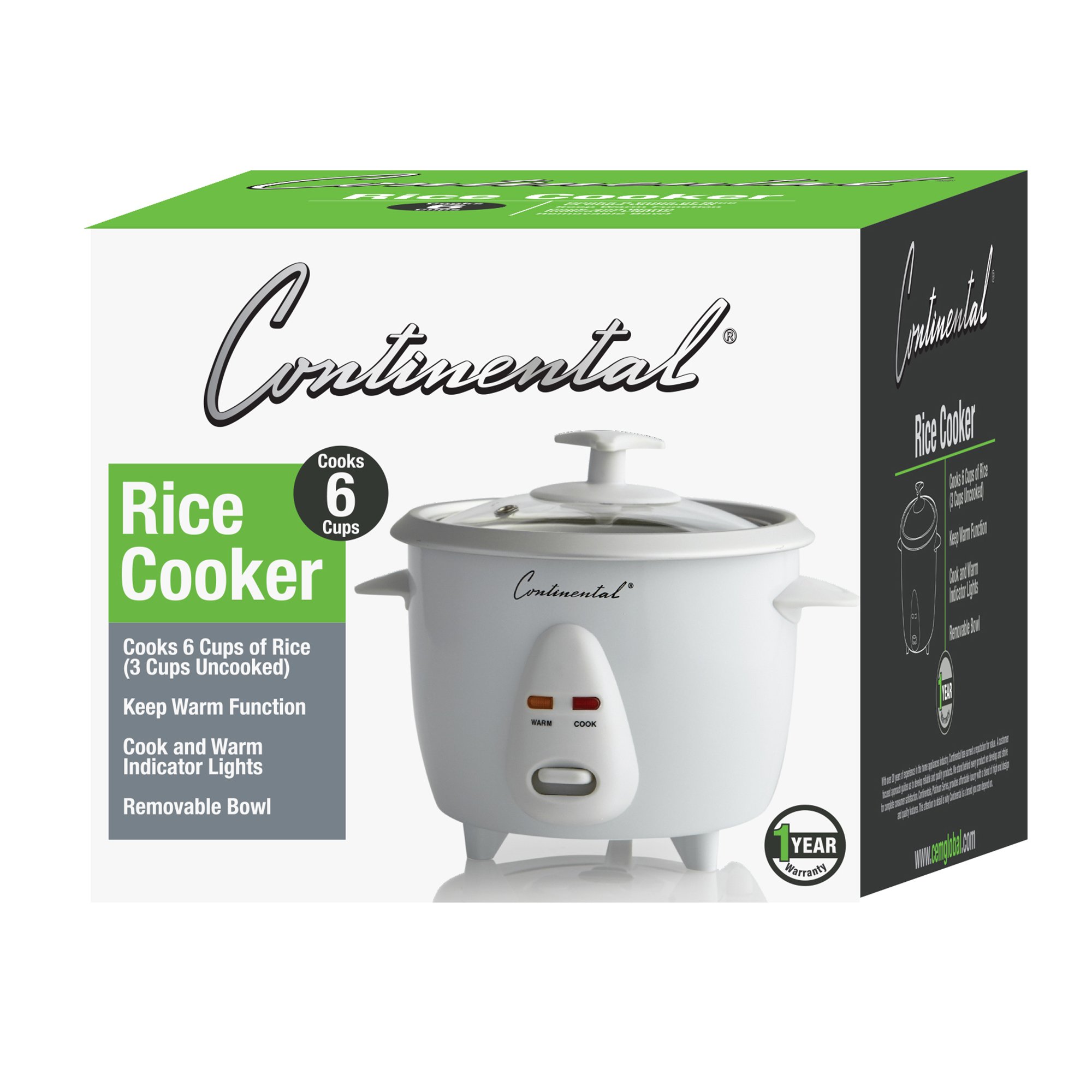 **Continental Electric CE23201 6-Cup Rice Cooker - Perfect for White Rice & Uncooked Grains | Compact 3-Cup (Cooked) Capacity | Ideal for Dorms, Small Kitchens & Quick Meals**