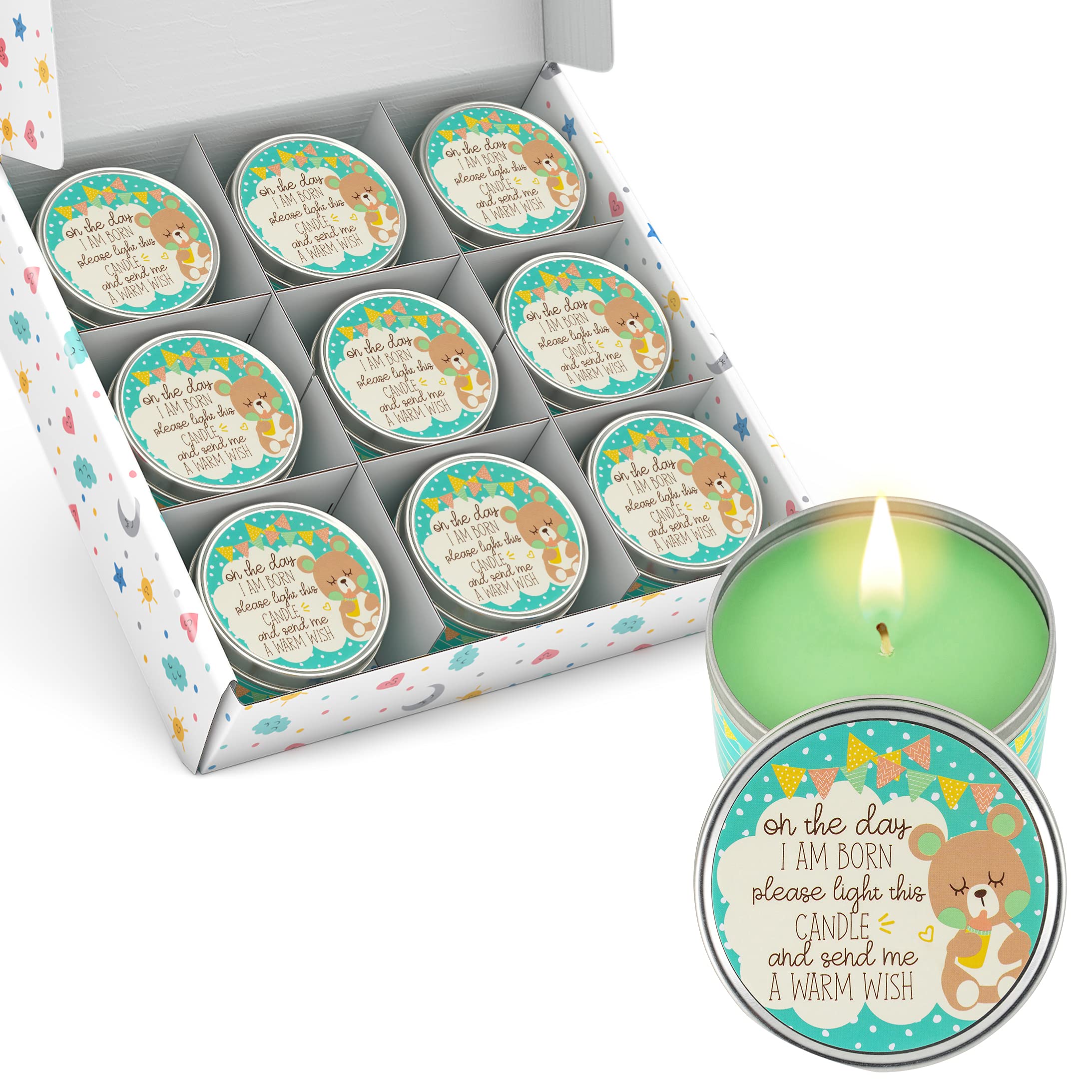 Premium Gender Reveal Party Favors - Elegant Baby Shower Candles Set of 9 | Gender Neutral Baby Shower Gifts for Guests | Perfect for Gender Reveal Parties, Baby Showers & Special Celebrations - Green Baby Favor Candles