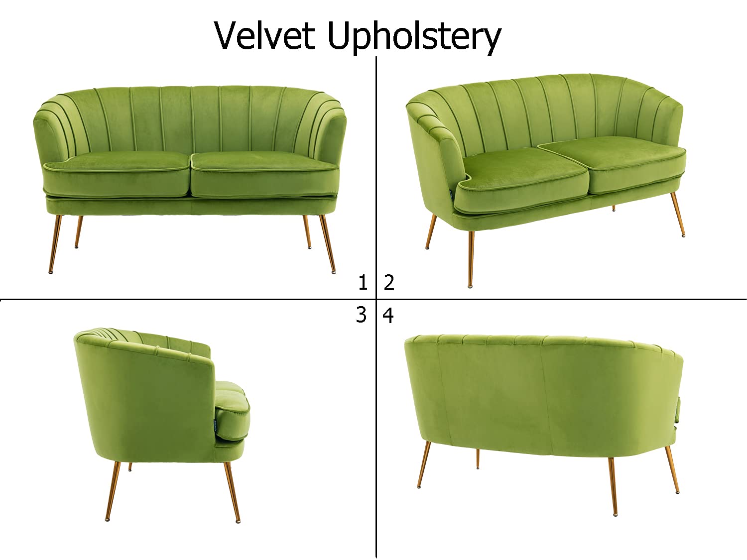 Luxury Velvet Loveseat Sofa - Modern Tufted Chesterfield 2-Seater Couch for Living Room & Bedroom - Grass Green | Perfect for Small Spaces, Apartments, and Cozy Home Decor