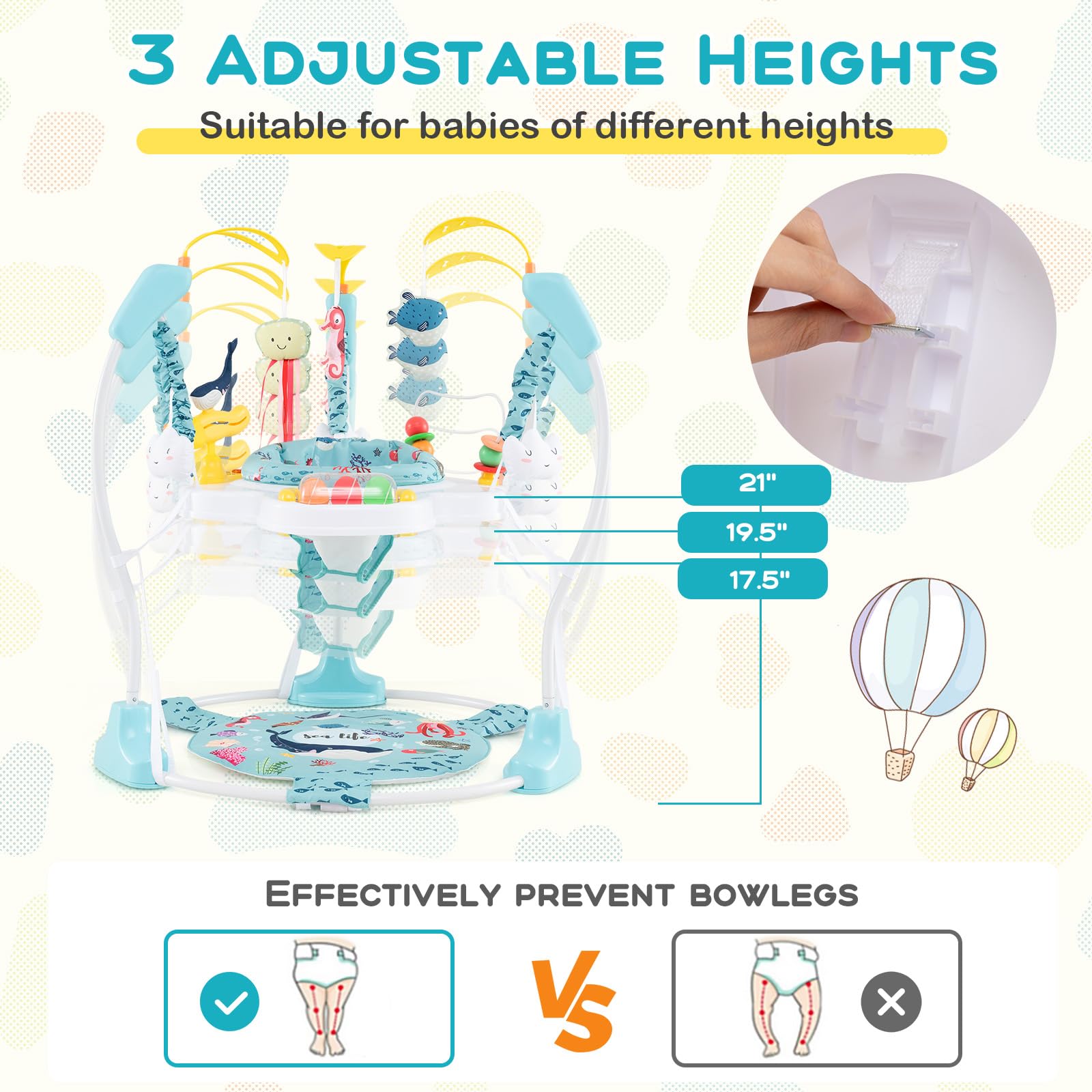 BABY JOY Baby Jumpers & Bouncers - 360° Rotating Activity Center with Music, Lights & Sounds - 5 Adjustable Heights for Infants 6-12 Months - Perfect for Playtime, Learning & Developmental Stimulation at Home or Daycare