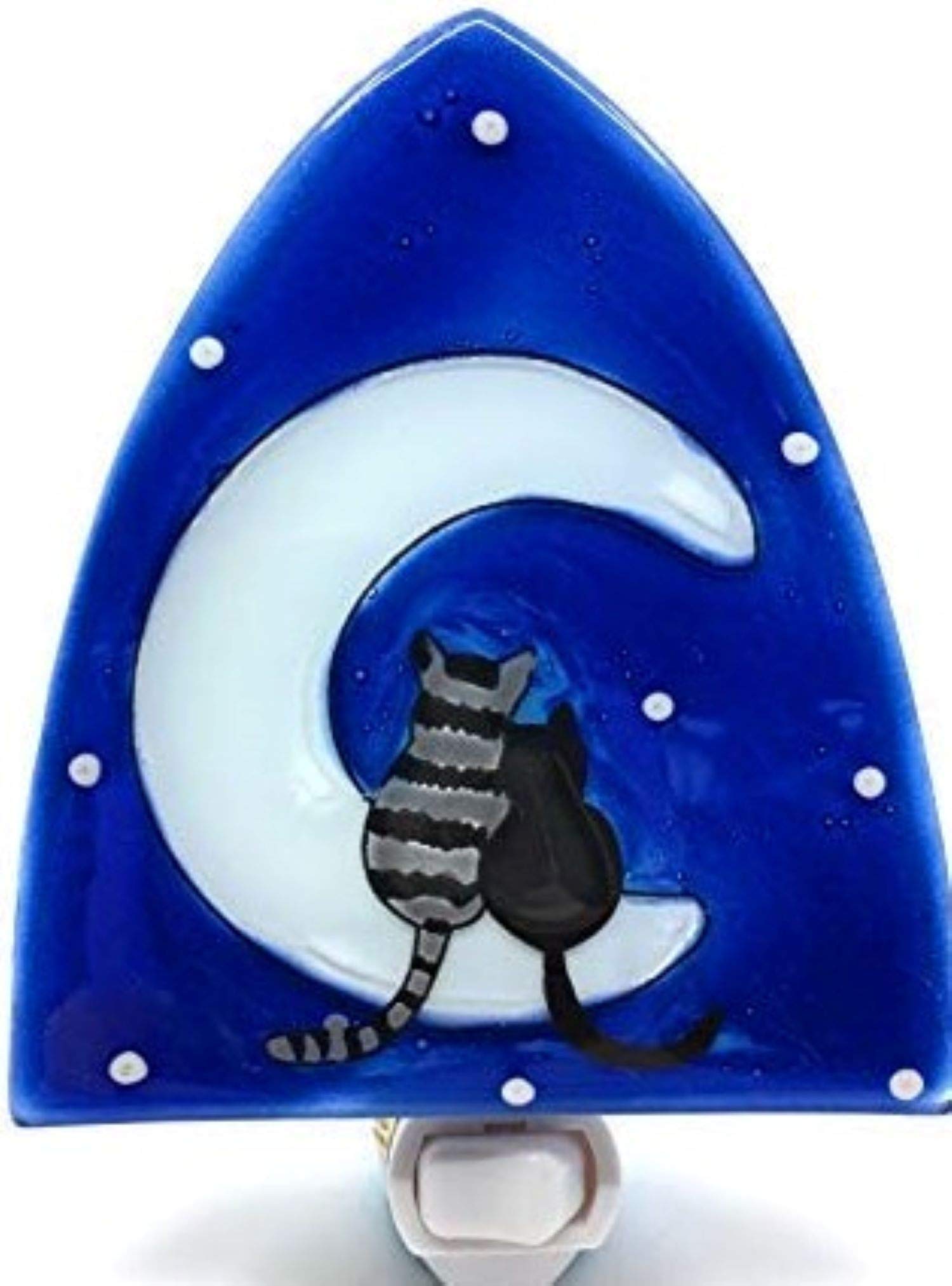 Eco-Friendly Cat Gazing at Moon & Stars Night Light - Recycled Glass LED Lamp with Standard Base for Bedroom, Nursery, or Home Decor