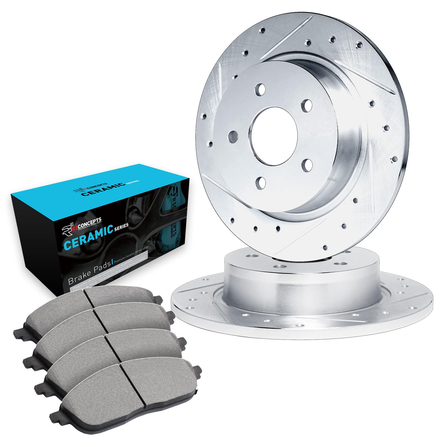 R1 Concepts Premium Rear Brake Kit - Ceramic Brake Pads & Rotors for 2012-2018 Ford Focus | High-Performance Braking System | Perfect for City Driving & Highway Commutes