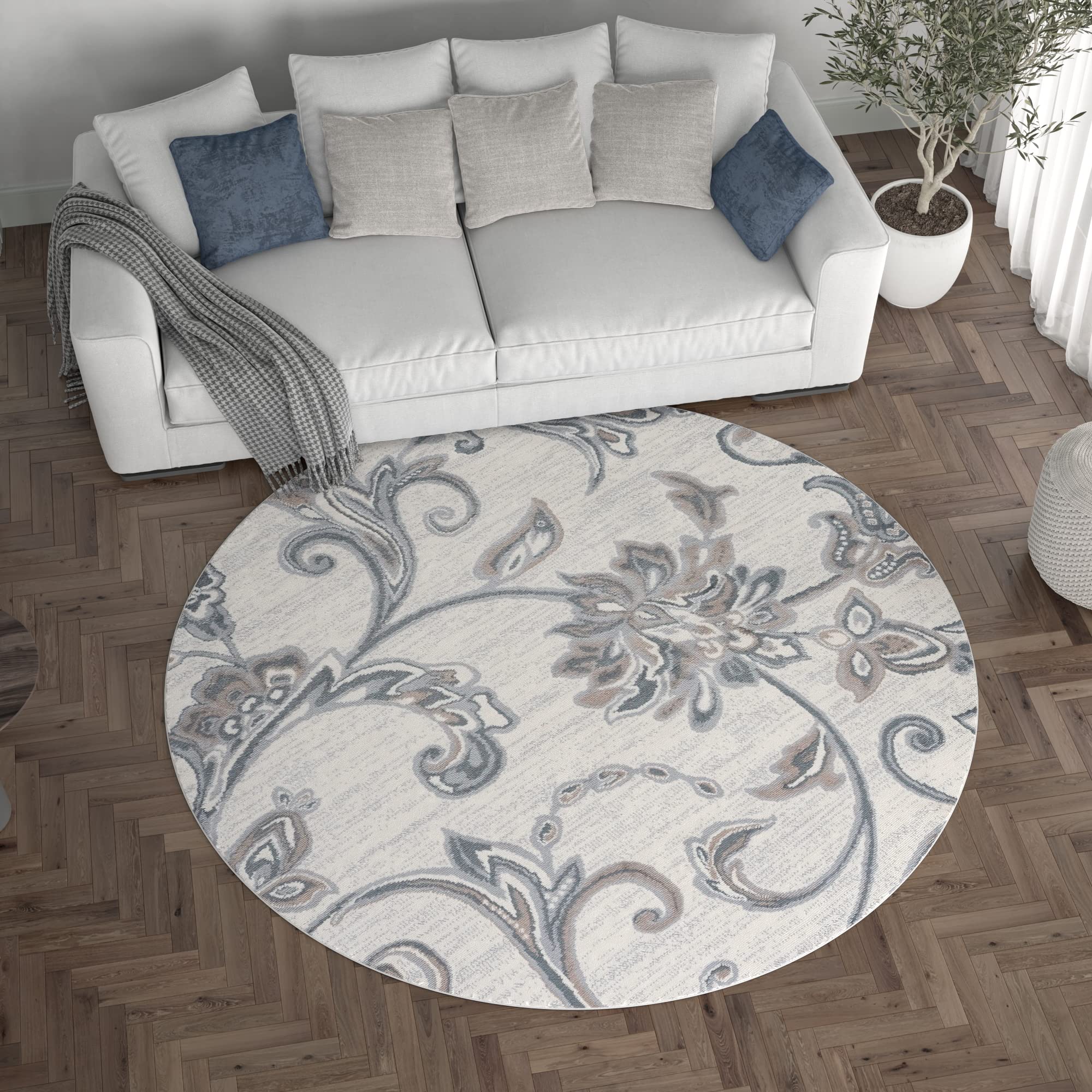 Modern Large 8ft Round Cream Area Rug - Soft Contemporary Carpet for Living Room, Dining Room, Bedroom, Kitchen & Entryway - Perfect for Home Decor & Cozy Spaces