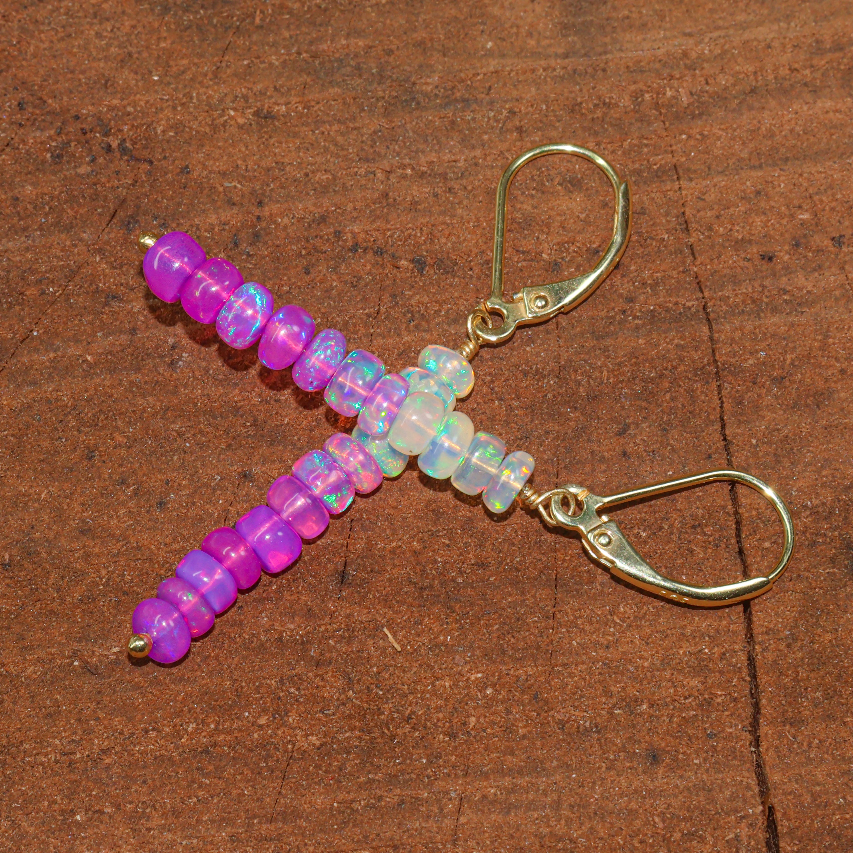 Natural Purple Opal Linear Beaded Dangle Drop Earrings for Women | Handmade Boho Chic Jewelry | Perfect for Weddings, Parties & Everyday Wear