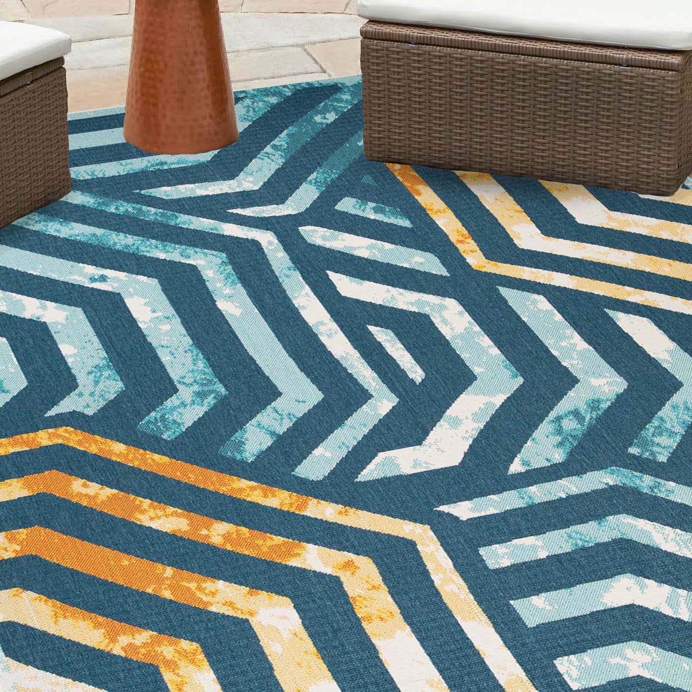 Waimea Modern Geometric Coastal Indoor Outdoor Area Rug - Stylish & Durable for Living Room, Bedroom, Patio, or Deck