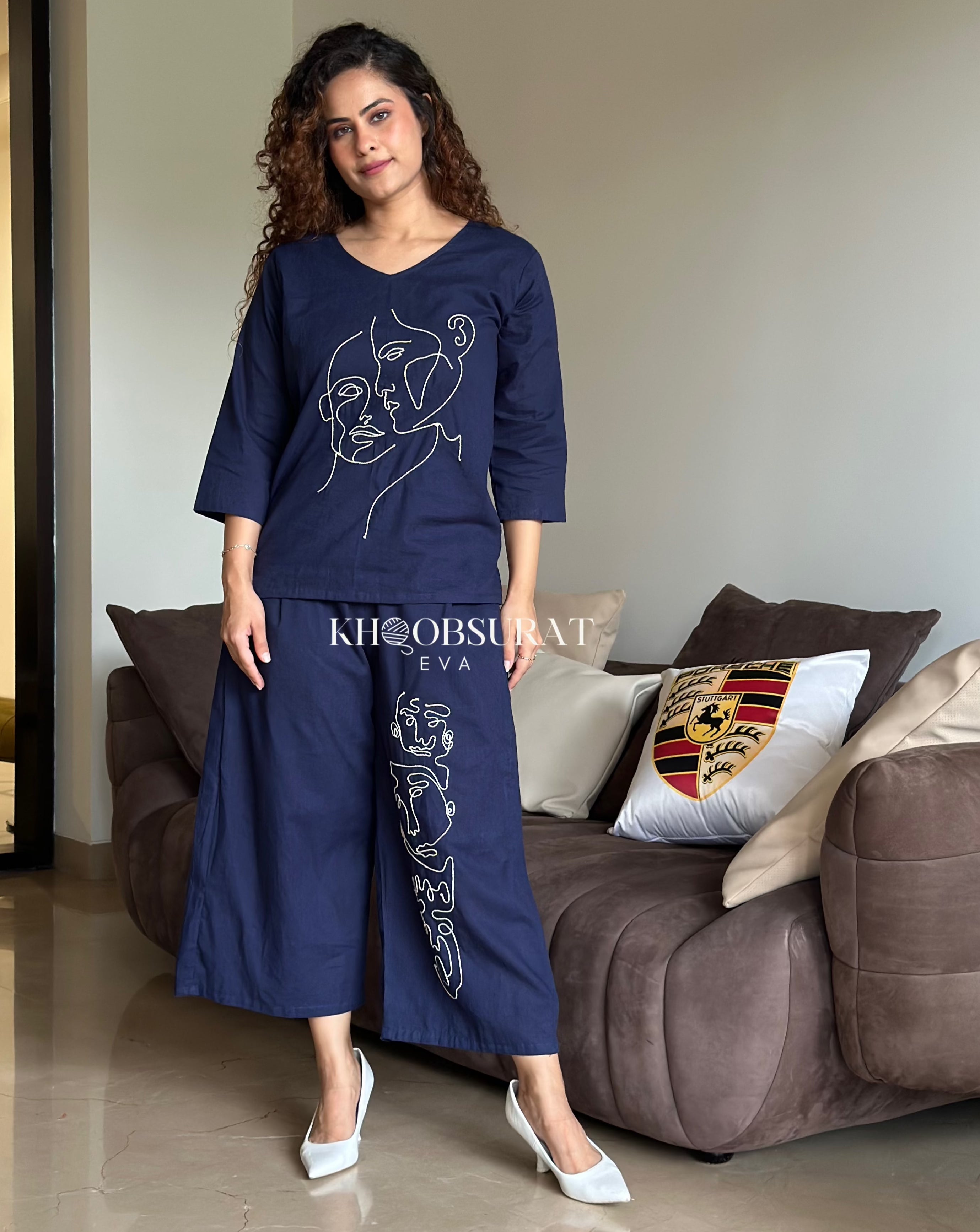 Casual Comfy Blue Coord Set for Women - Stylish Lounge & Everyday Outfit | Perfect for Relaxing at Home, Running Errands, and Weekend Outings