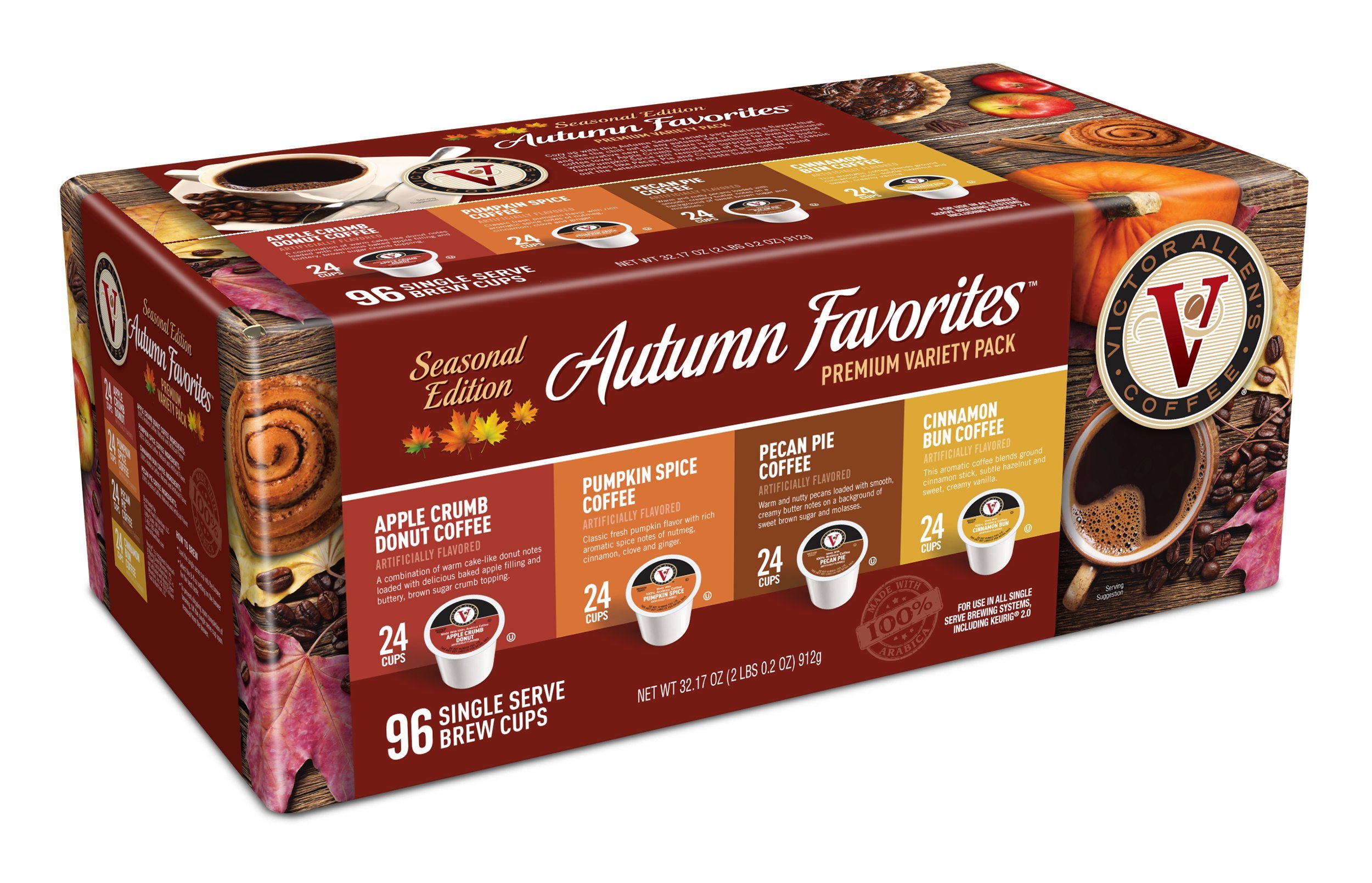 Victor Allen's Medium Roast Coffee Variety Pack - Autumn Blend & Sweet & Salty Flavors (192 Single-Serve Pods) | Perfect for Office, Home Brewing & Entertaining