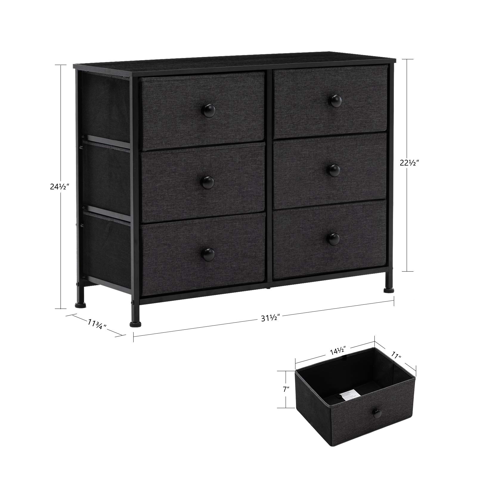 6-Drawer Fabric Dresser with Sturdy Steel Frame - Dark Grey Storage Organizer for Bedroom, Nursery, Hallway & Closet | Space-Saving Dresser for Small Spaces & Apartment Living