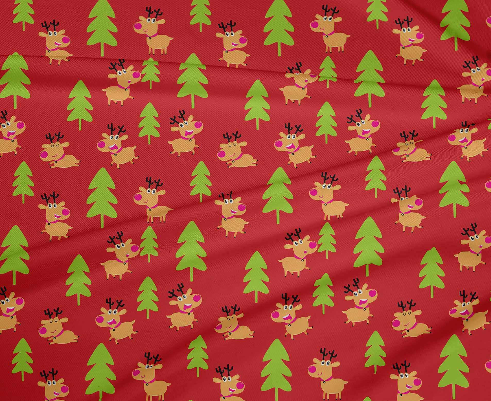 oneOone Polyester Spandex Red Christmas Print Fabric - 56 Inch Wide Stretch Material for DIY Clothing, Quilting, Holiday Decor & Craft Projects