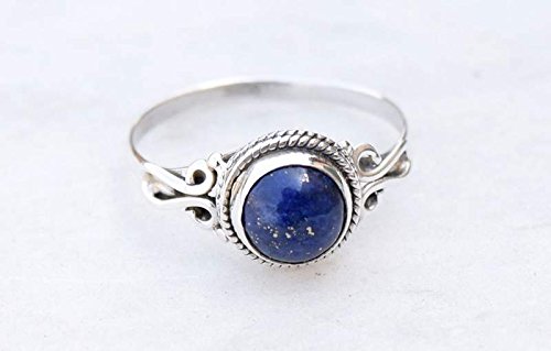 Lapis Lazuli Stone Ring for Women - Handmade 925 Sterling Silver Solitaire Ring with Natural Gemstone | US Size 5 Round Birthstone Jewelry | Minimalist Gift for Her, Birthday, Anniversary & Special Occasions