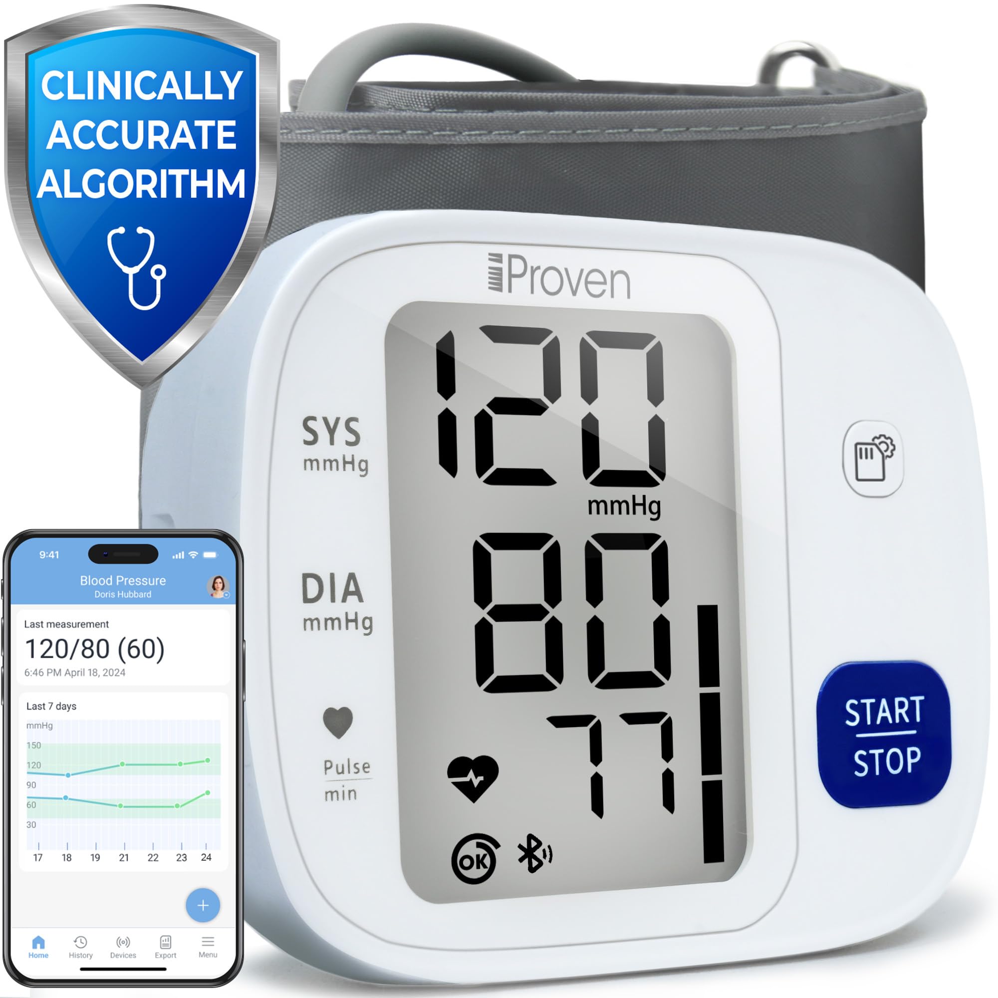 iProven Bluetooth Blood Pressure Monitor for Home Use - Upper Arm Cuff with App Sync, One-Touch Operation & Large Backlit Display | Track & Manage Heart Health for Seniors & Family Care