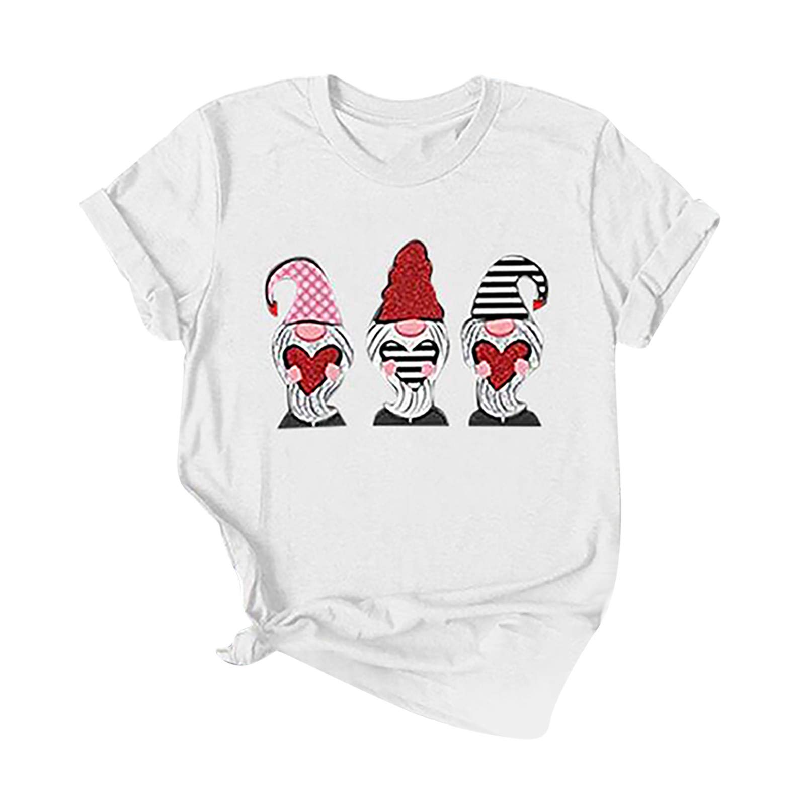 Women's Valentine's Day Love Printed Short Sleeve T-Shirt - Casual Dressy Top in White (XXXXL) for Date Night & Romantic Occasions
