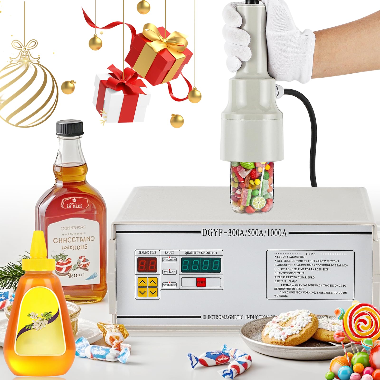 NEWTRY 110V Handheld Induction Bottle Cap Sealer - 10-50mm Heat Sealing Machine with Counter for Plastic & Glass Bottles (Flat/Pointed Caps) - Perfect for Home Brewing, DIY Cosmetics & Small Business Packaging