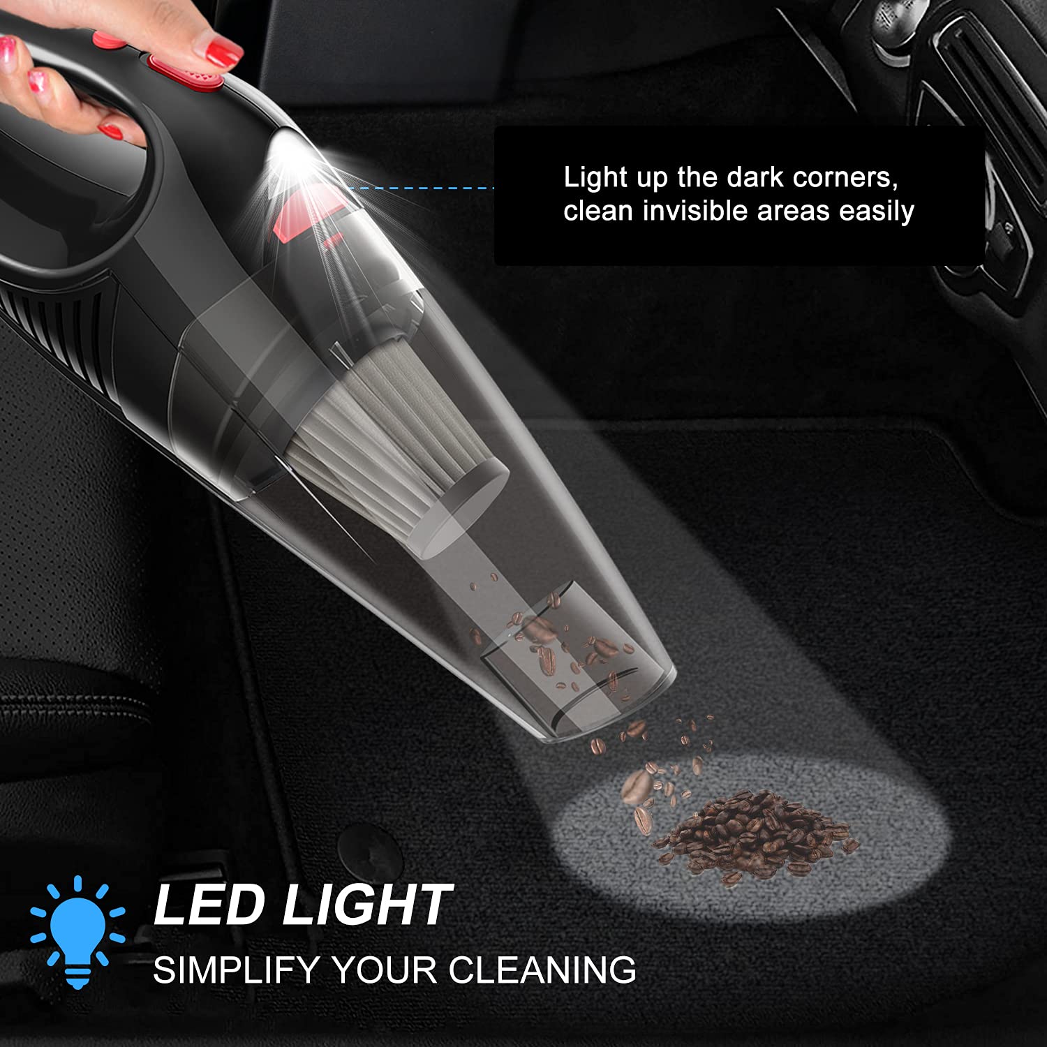 120W High Power Cordless Handheld Vacuum Cleaner - 7000PA Strong Suction, Rechargeable Lithium Battery, Wet/Dry for Pet Hair, Stairs, Carpet & Car Cleaning | Portable Hand Vac for Home & Auto Use