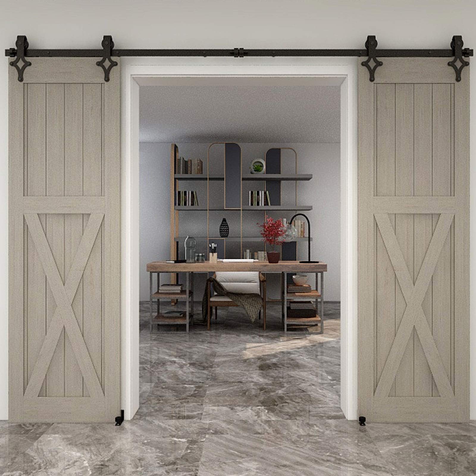 16 FT Heavy Duty Sliding Barn Door Hardware Track Kit - Smooth & Quiet Operation for Doors Up to 48
