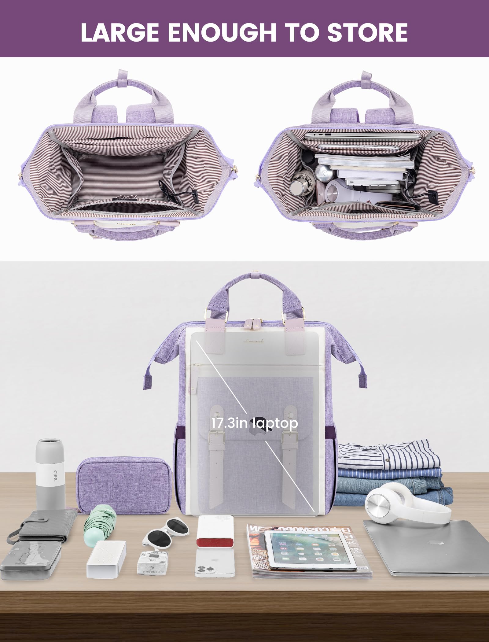 LOVEVOOK 17 Inch Women's Laptop Backpack - Waterproof Work Travel Backpack for College, Business, Teacher & Nurse - Stylish Purse-Style Backpack for Commuting, Office & Daily Use