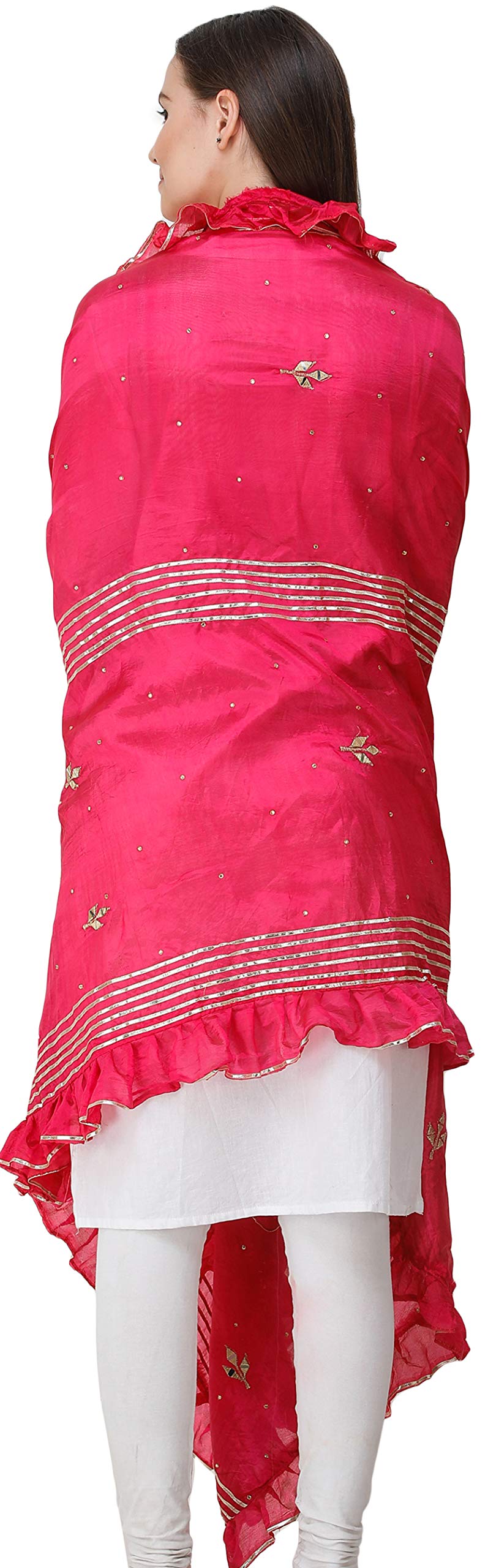 Exotic Indian Dupatta from Amritsar - Gota Patches & Frill Border Art Silk Scarf | Perfect for Weddings, Festivals & Ethnic Outfits