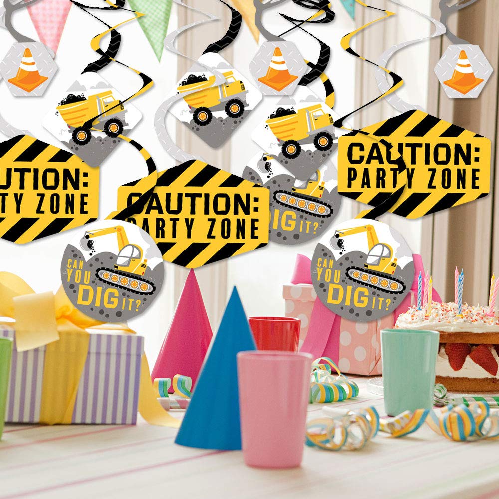 Big Dot of Happiness Dig It Construction Party Decorations - 40-Piece Hanging Swirls for Baby Showers & Birthday Parties | Perfect for Construction-Themed Events, Kids' Room Decor, and DIY Party Designs