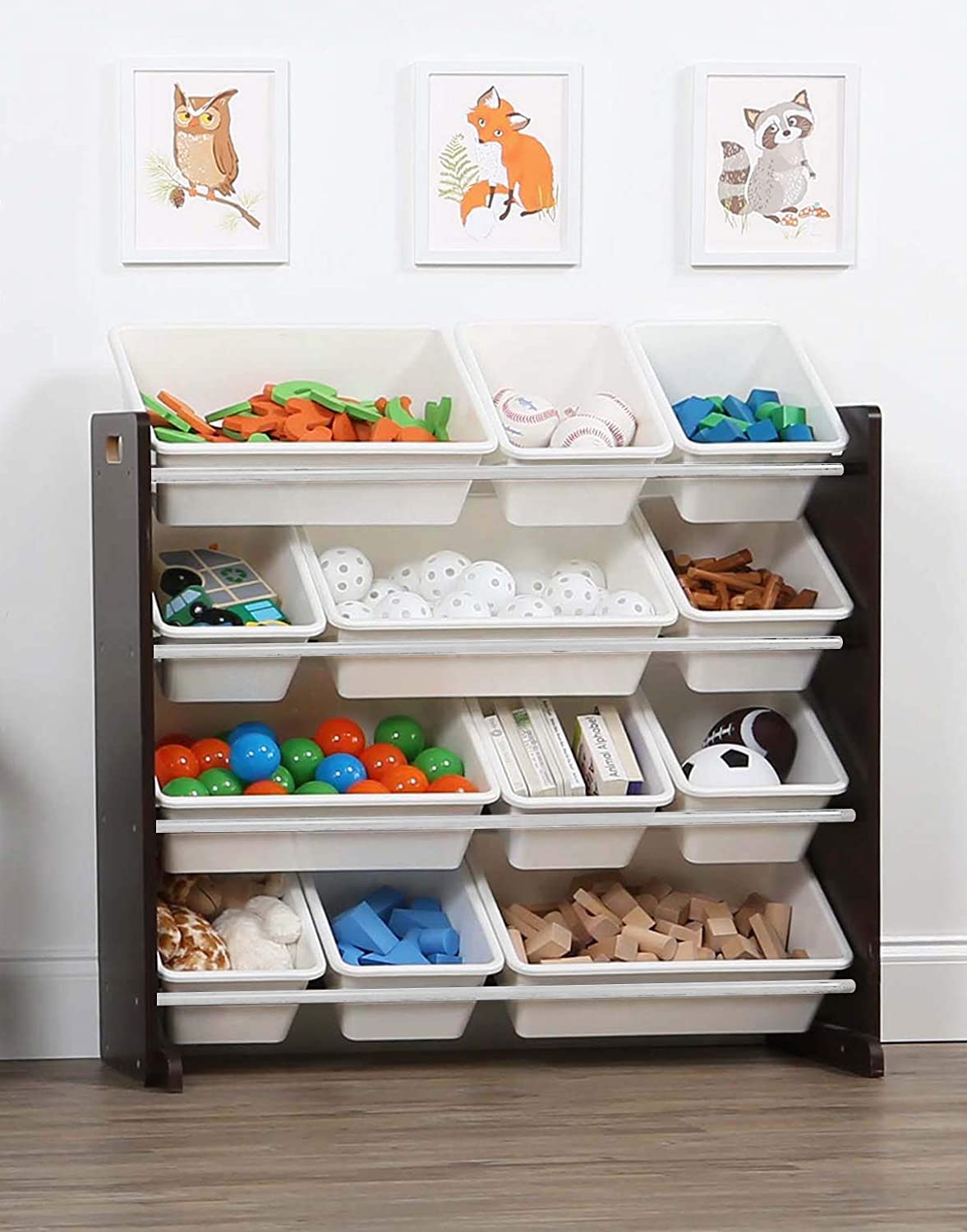 Lennox 12-Bin Espresso Toy Storage Organizer - Kids Room, Playroom & Nursery Organization Solution