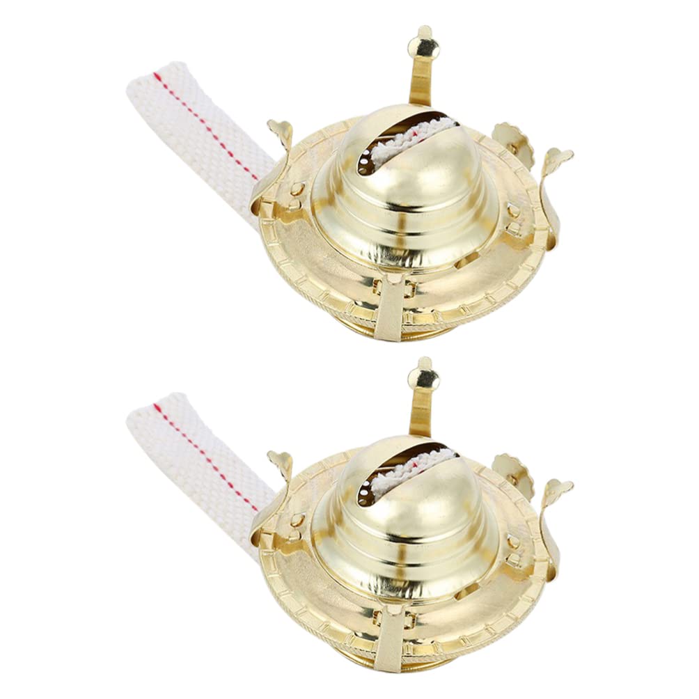 DECHOUS Mini Oil Lamp Burner - 2 Pack Brass Kerosene Lamp Burner Replacement with Chimney & Wick - Golden Vintage Style for Home Decor, Emergency Lighting, Camping & Outdoor Activities