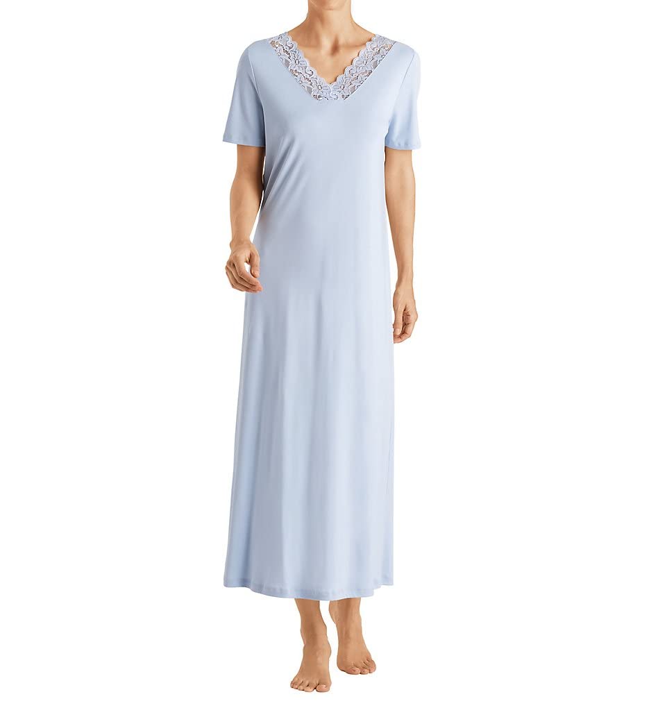 HANRO Women's Moments Short Sleeve Long Gown - Soft Cotton Sleepwear for Women, Comfortable Nightgown for Relaxing at Home or Vacation - Perfect for Bedtime, Lounging and Hotel Stays
