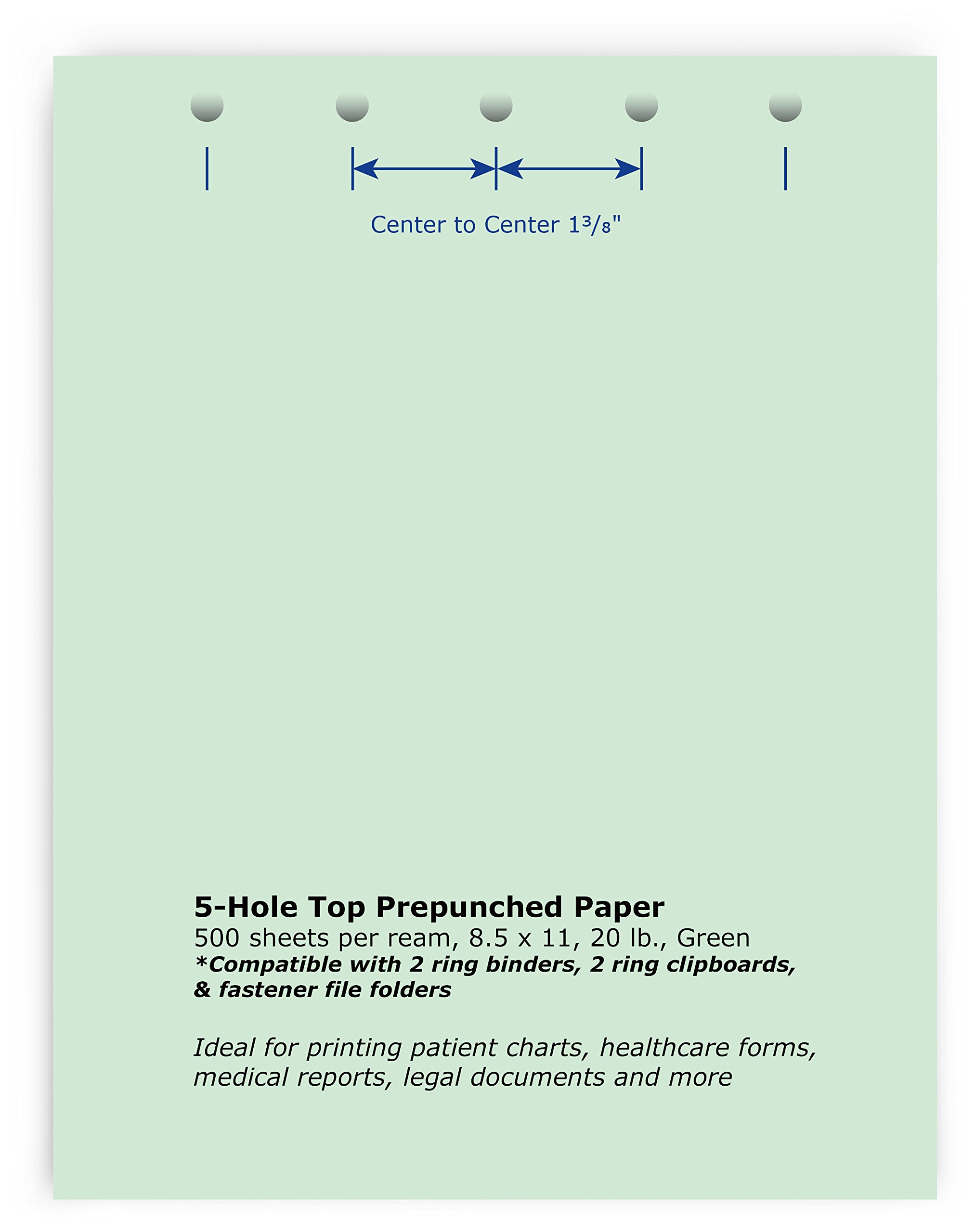 PrintWorks Professional Pre-Punched Paper - 500 Sheets, 8.5 x 11 Inches, 20 lb. Green Paper with 5-Hole Punch for Binders, 2-Ring Clipboards & File Folders - Perfect for Office, School & Home Organization