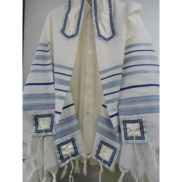 Classic White & Blue Wool Tallit Prayer Shawl with Tzitzit - Bar Mitzvah, Wedding & Jewish Ceremonies - Perfect for Religious Services & Special Occasions