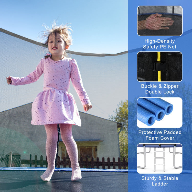 Costway 16ft Trampoline with Safety Enclosure Net & Ladder - Outdoor Backyard Bounce for Kids & Adults - Perfect for Family Fun, Exercise & Backyard Games