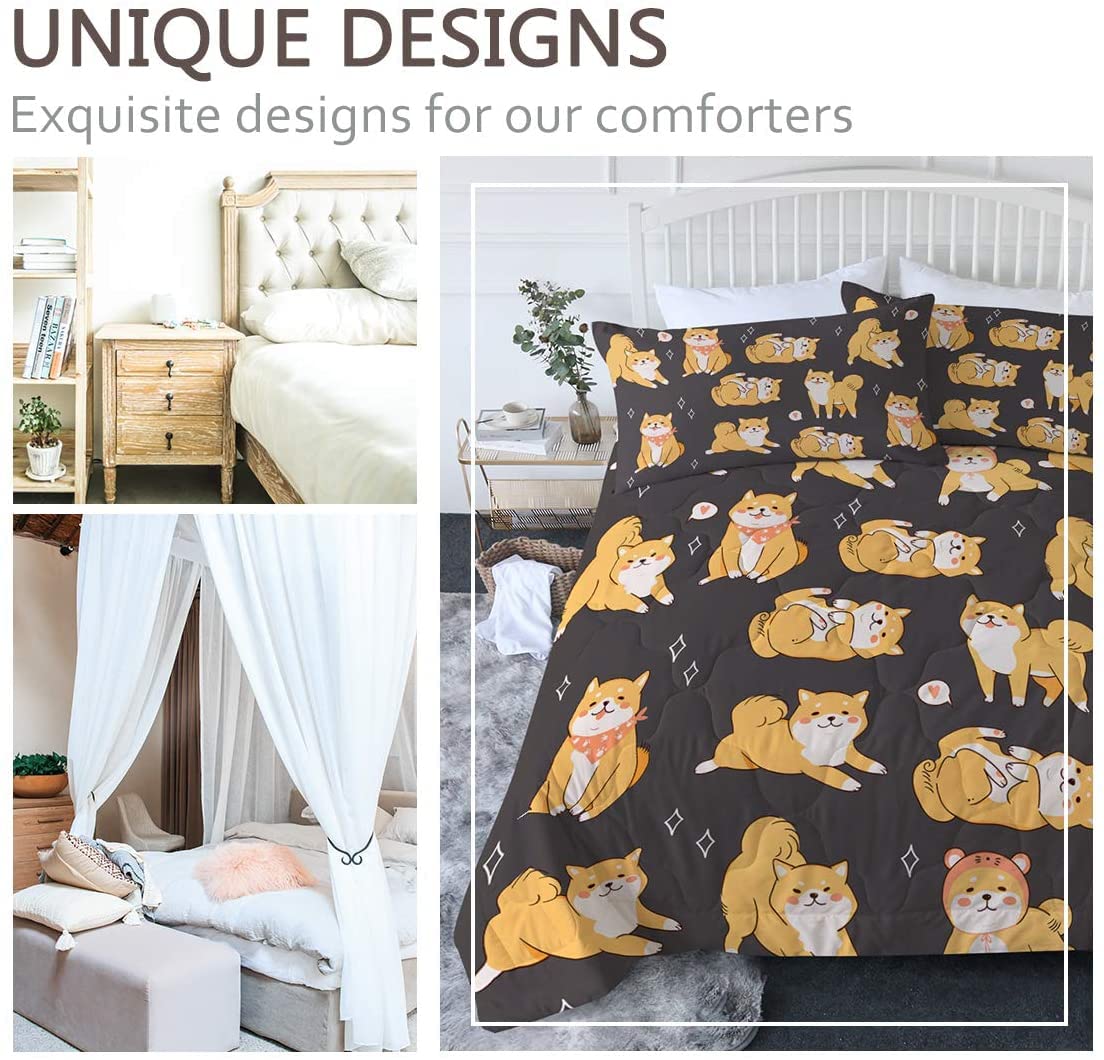 **BlessLiving Cute Shiba Inu Dog Comforter Set - 3-Piece Full/Queen Bedding with Rainbow Design, Soft & Cozy for Kids & Teens - Perfect for Bedrooms, Dorms, and Sleepovers**