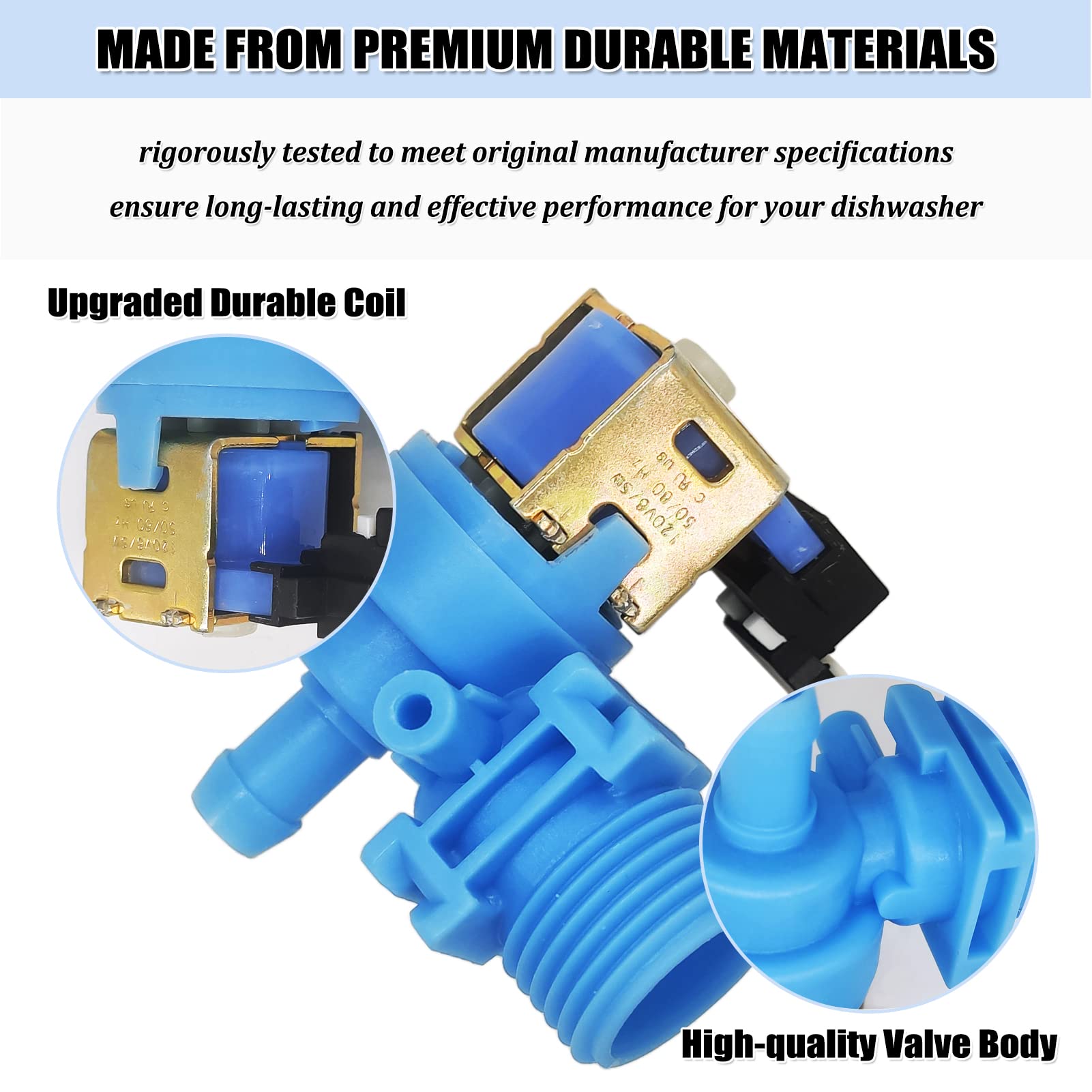 UPGRADED W10327249 WPW10327249 Dishwasher Water Inlet Valve Replacement for Whirlpool & Kenmore - Compatible with W10316814 W11130743 Models - Perfect for Kitchen Appliance Repair and Maintenance