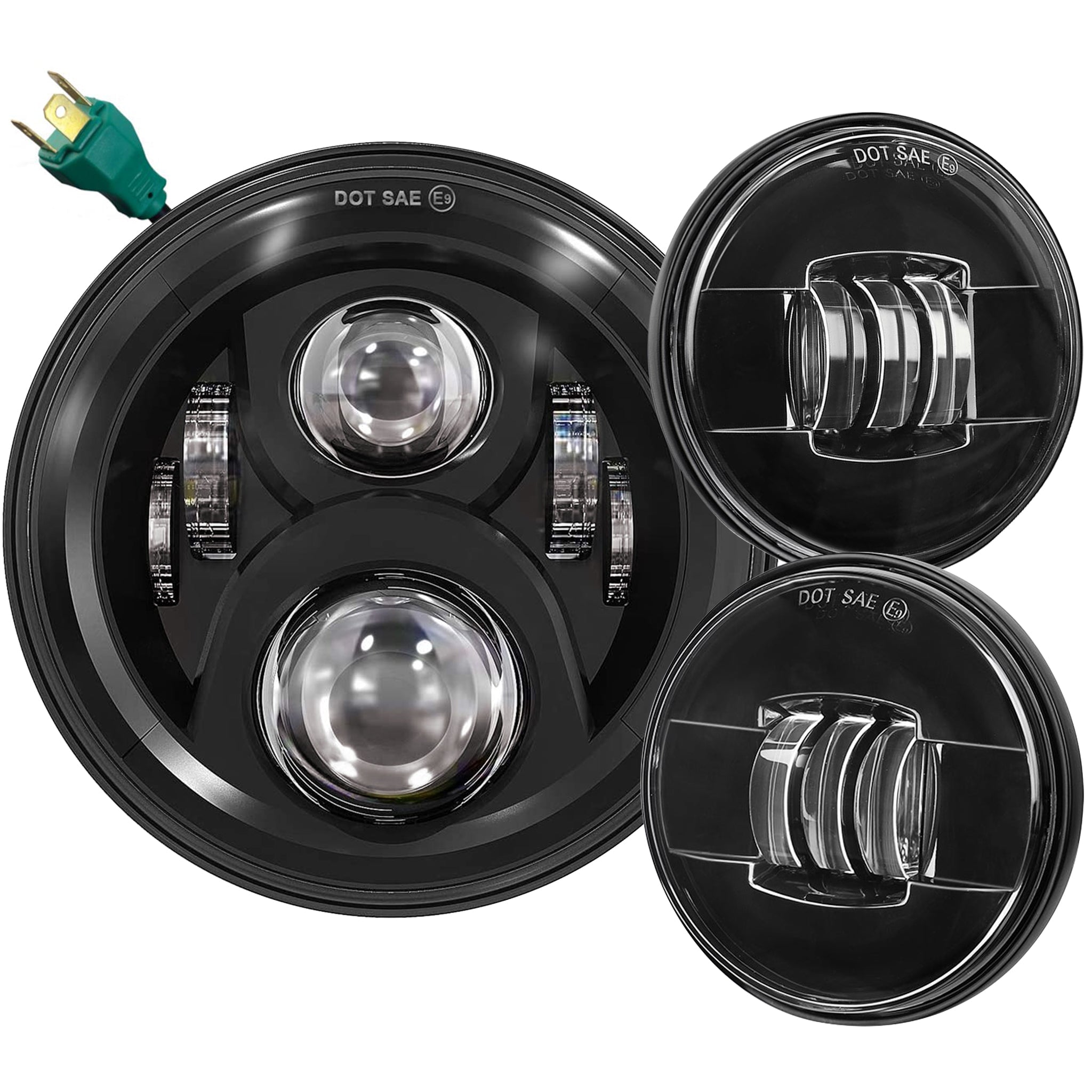 7 LED Headlight & 4.5 LED Passing Light Kit for Harley & Indian Motorcycles - Generation II Black | High Visibility Night Riding & Off-Road Adventure Lighting