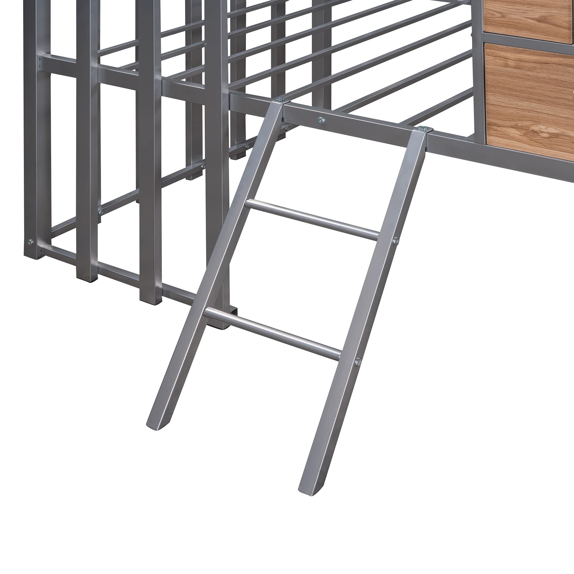 **Twin Size Kids Low Loft Bed with Roof & Window - Sturdy Metal Frame, Guardrail & Ladder - Silver | Perfect for Small Bedrooms, Playrooms & Sleepovers**