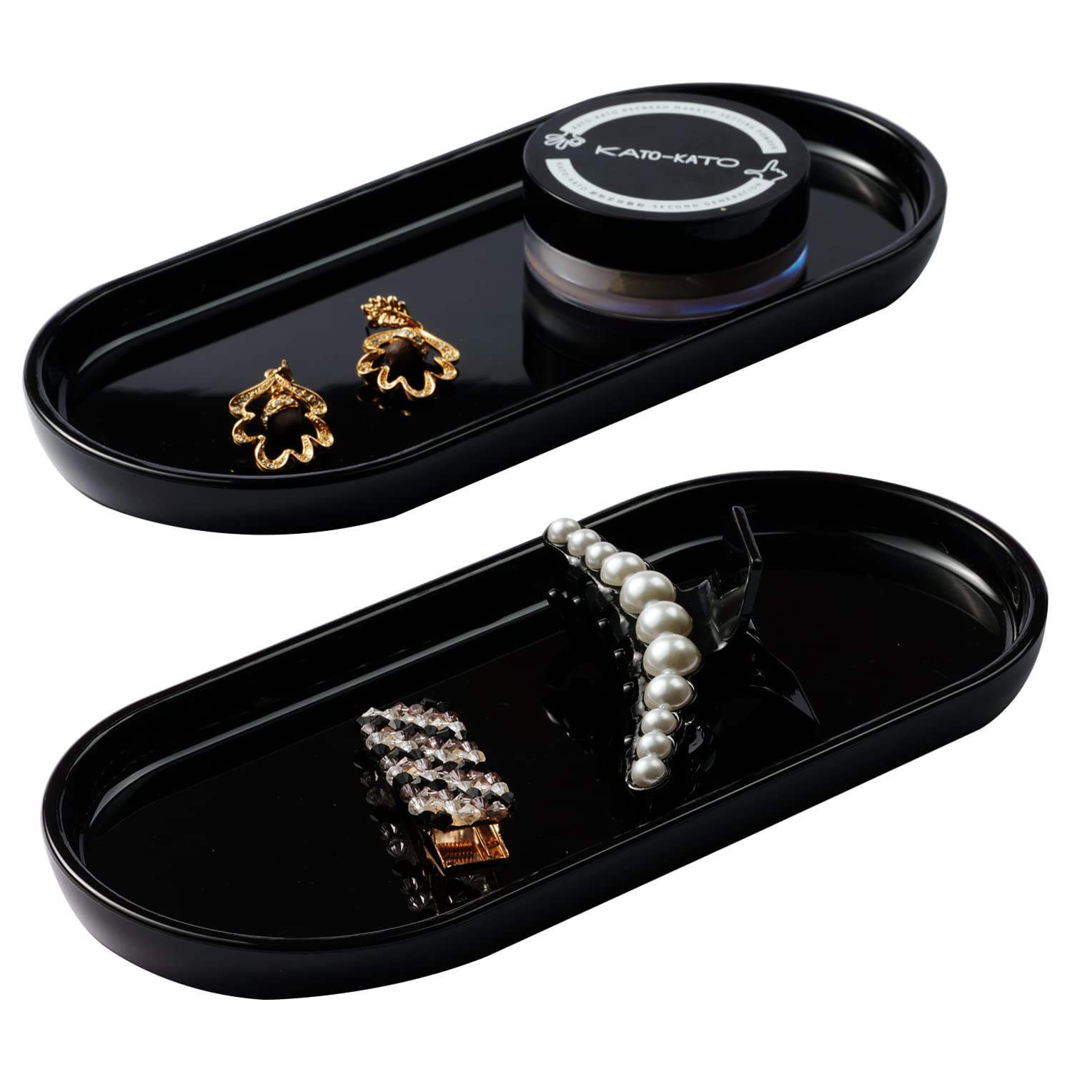 SheeChung Acrylic Vanity Tray Set - 2 Pack Bathroom Countertop Organizer for Jewelry, Makeup & Essentials | Durable Storage Tray for Sink, Cabinet, Vanity & Closet Organization (Black) - Perfect for Home, Hotel & Spa Decor