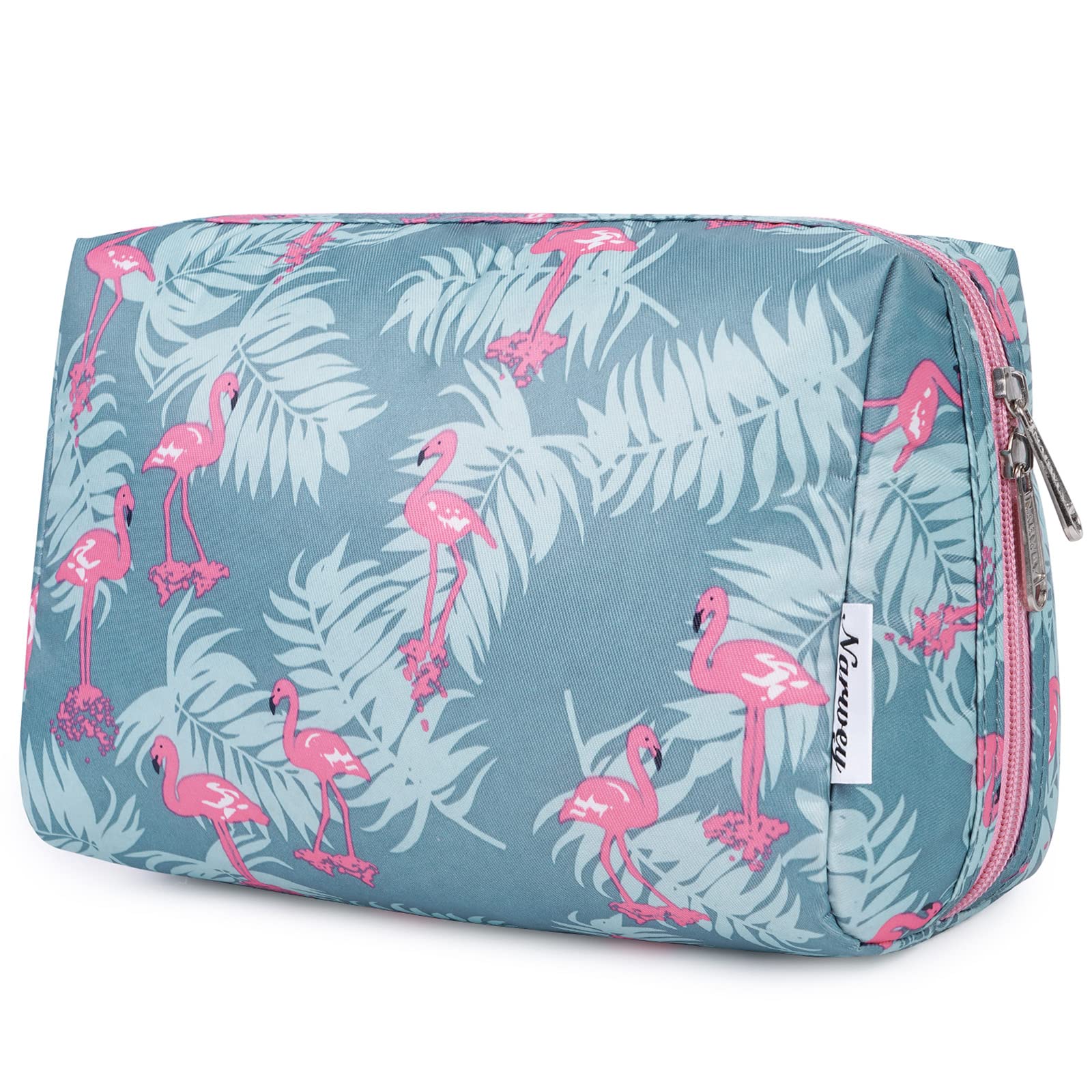 Narwey Flamingo Makeup Bag for Women - Large Travel Cosmetic Organizer with Compartments, Perfect for Travel & Daily Use