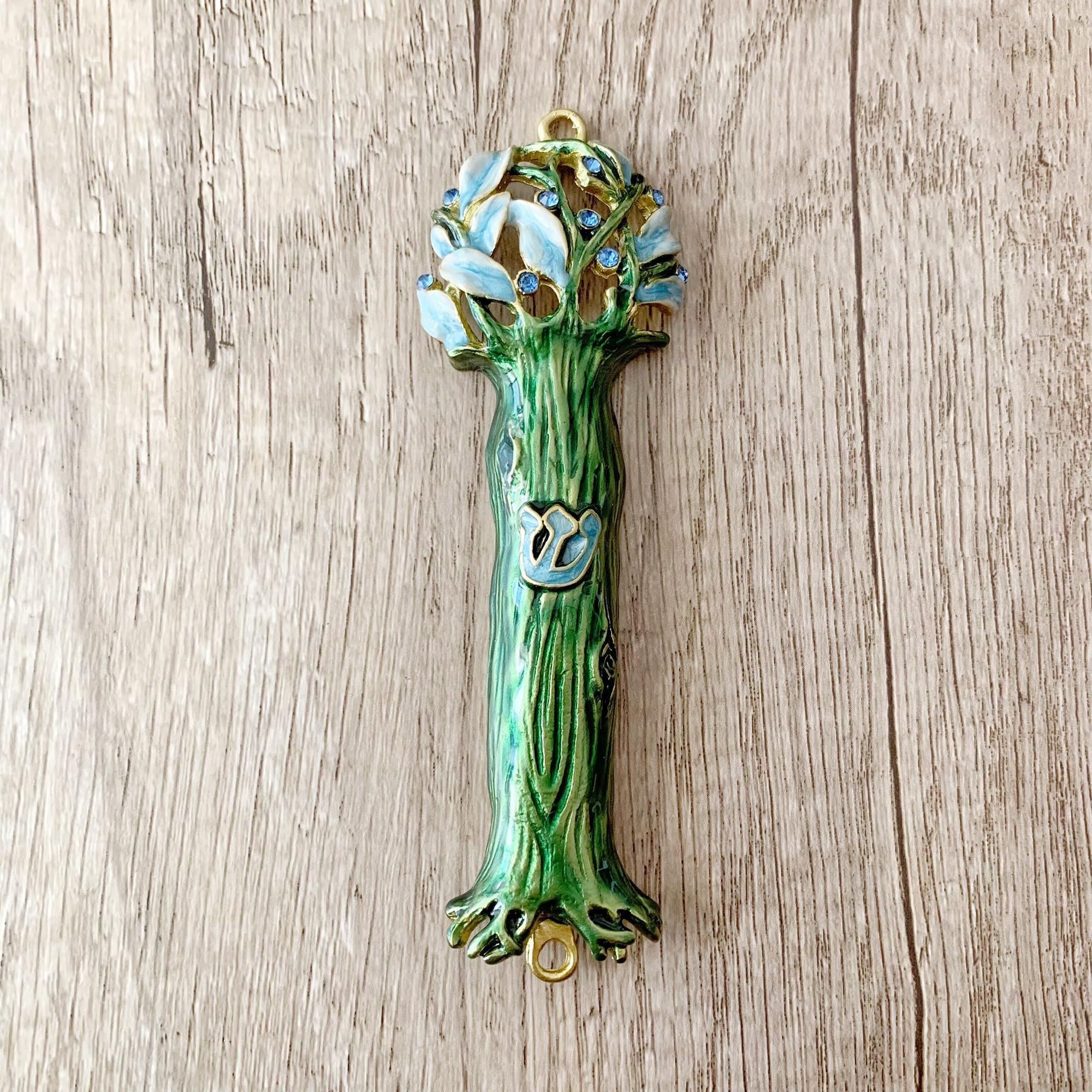 4.9 Inch Hand-Painted Mezuzah with Exquisite Enamel Design - Includes Kosher Parchment Scroll for Jewish Home Blessings, Housewarming Gifts & Religious Ceremonies