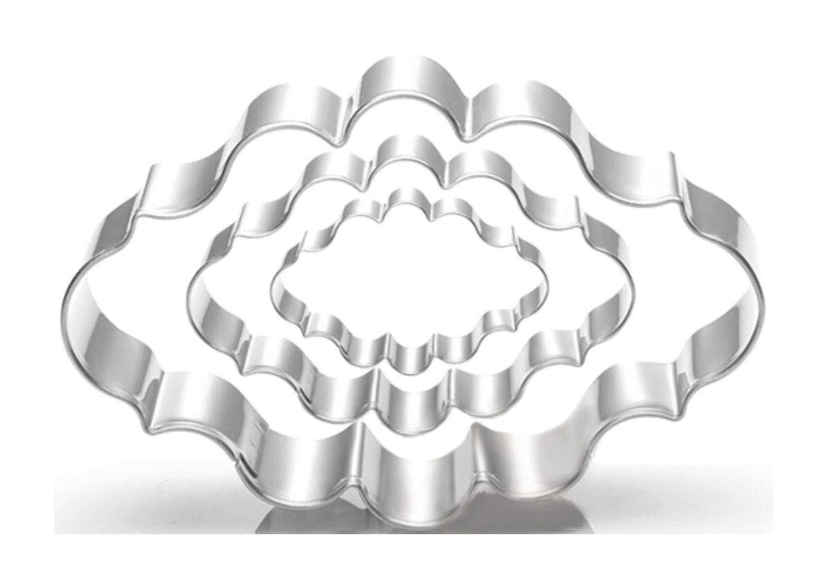 3 Piece Oval Plaque Frame Cookie Cutter Set - Stainless Steel Baking Tools for Cookies, Cakes, Fondant - Perfect for Holiday Baking, Wedding Favors, and DIY Dessert Decorations