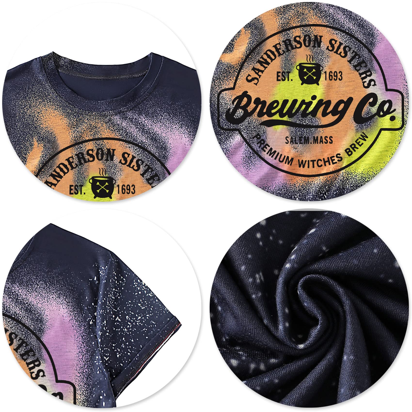 Funny Halloween T-Shirt for Women | Hocus Pocus Sanderson Sisters Graphic Tee | Vintage Bleach Style | Perfect for Halloween Parties & Costume Events