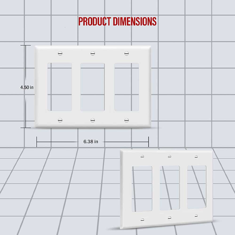 3 Gang Decorator Rocker Wall Plate - White | Light Switch Cover for Home & Office Decor | Durable & Stylish Electrical Outlet Cover