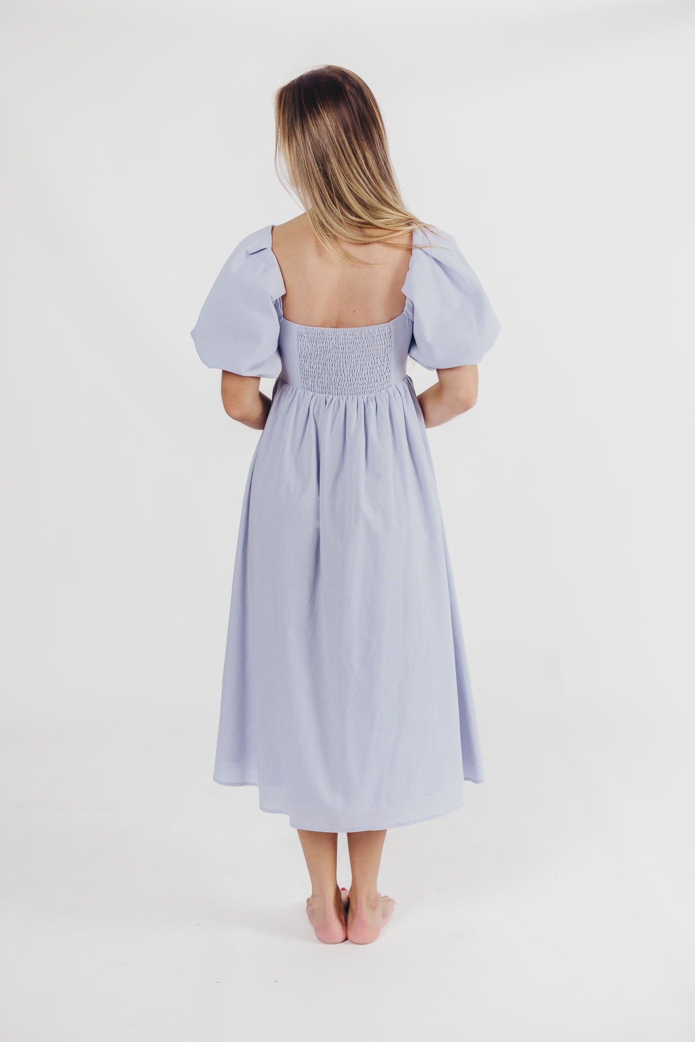 Stylish Hamilton Midi Dress in Light Blue - Bump Friendly Maternity Dress with Inclusive Sizing (S-2XL) | Perfect for Pregnancy, Office Wear & Special Occasions