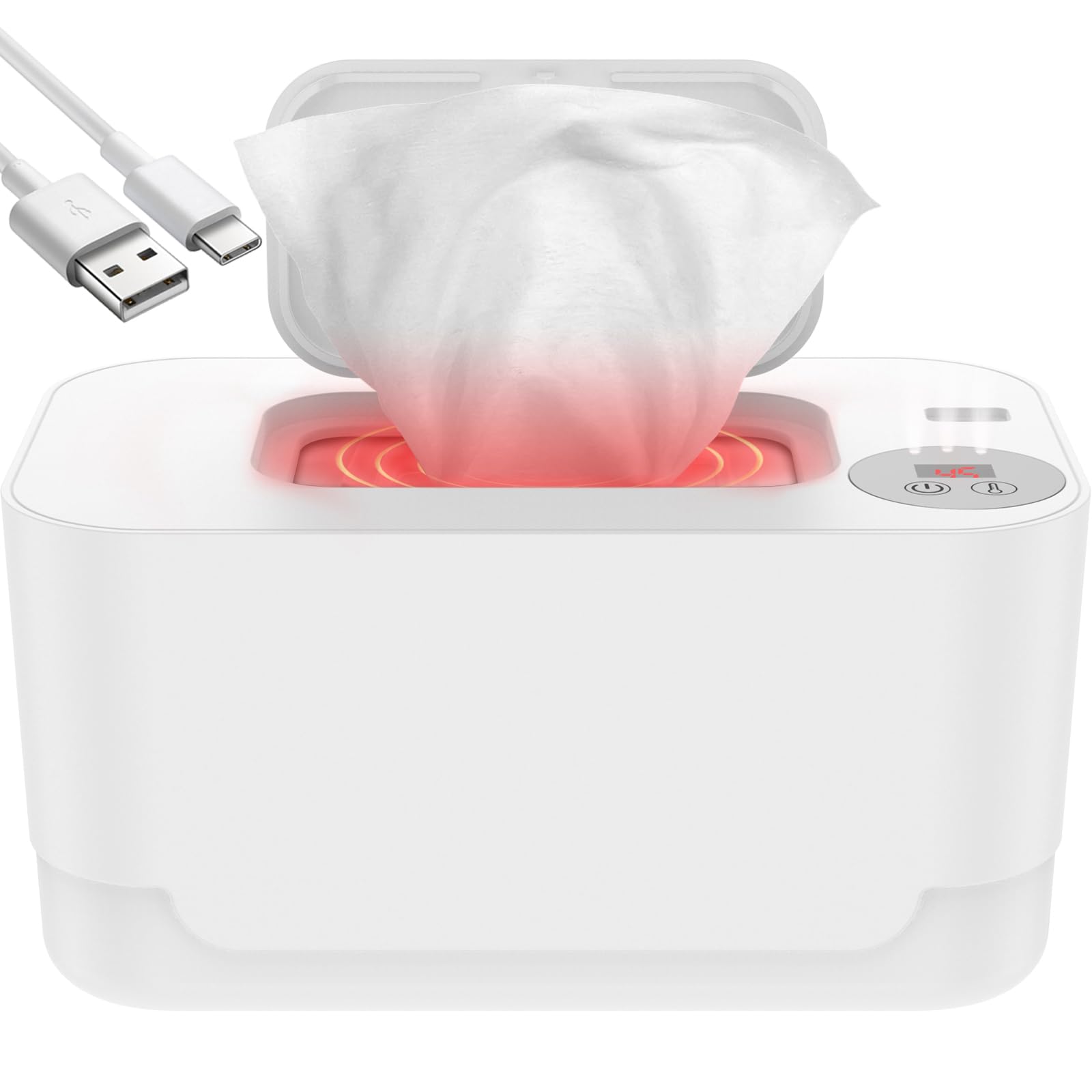 Abizarch Portable Baby Wipe Warmer with LED Light & USB Power - Adjustable Temperature 40-55°C - Keeps Wipes Warm & Moist for Diaper Changes, Baby Care - Perfect for Nursery, Travel & On-the-Go Parents