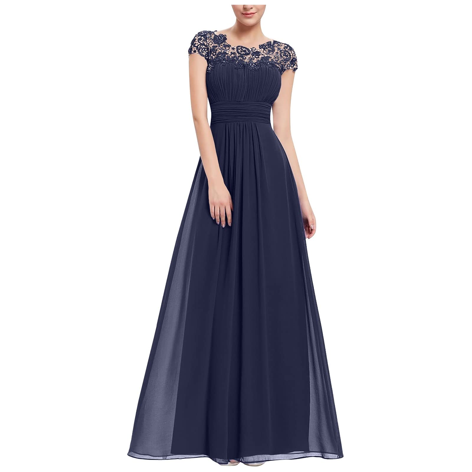 Elegant Floral Lace Party Dress for Women - Short Sleeve Formal Maxi Dress for Evening Gala, Wedding Guest, Cocktail Party & Special Occasions