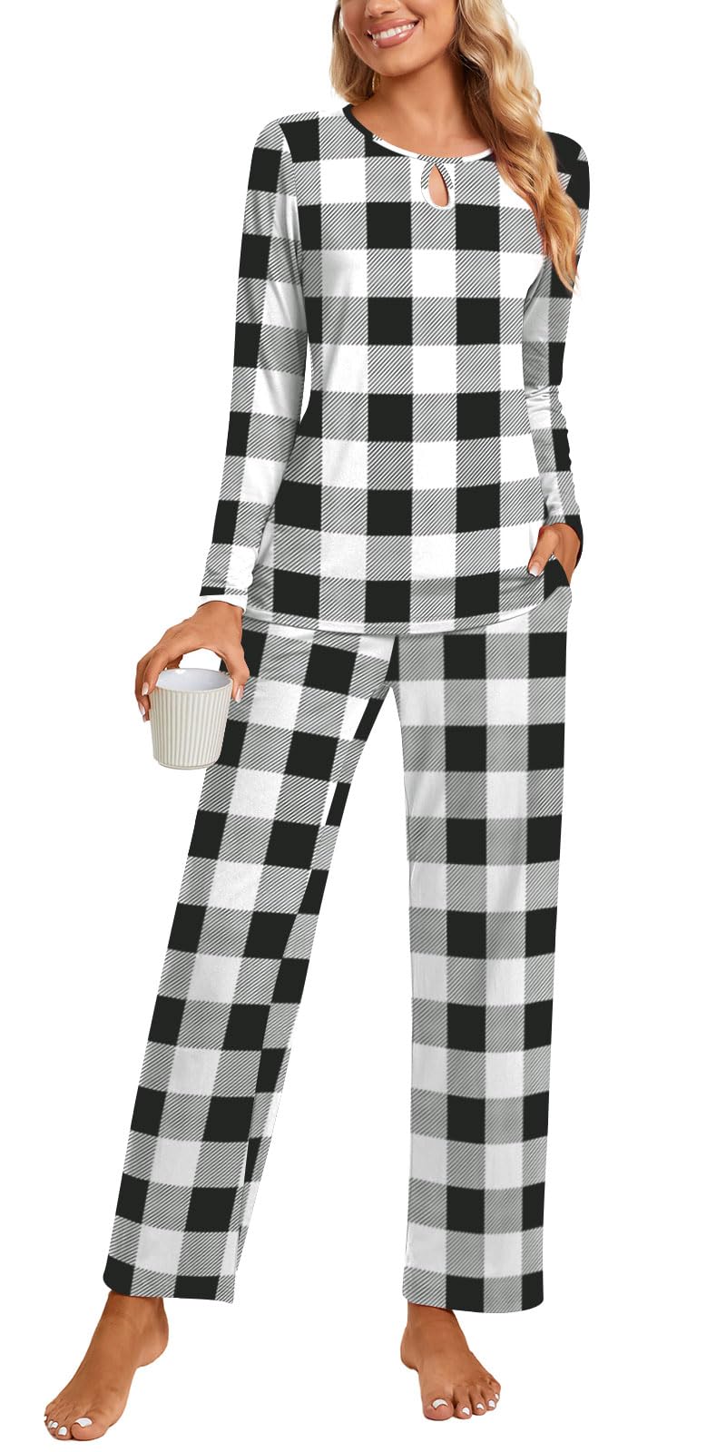 Aodemo Women's 2 Piece Pajama Set Long Sleeve Sleepwear with Pockets - Cozy Fall & Winter Lounge Pjs for Relaxing at Home, Sleeping & Lounging