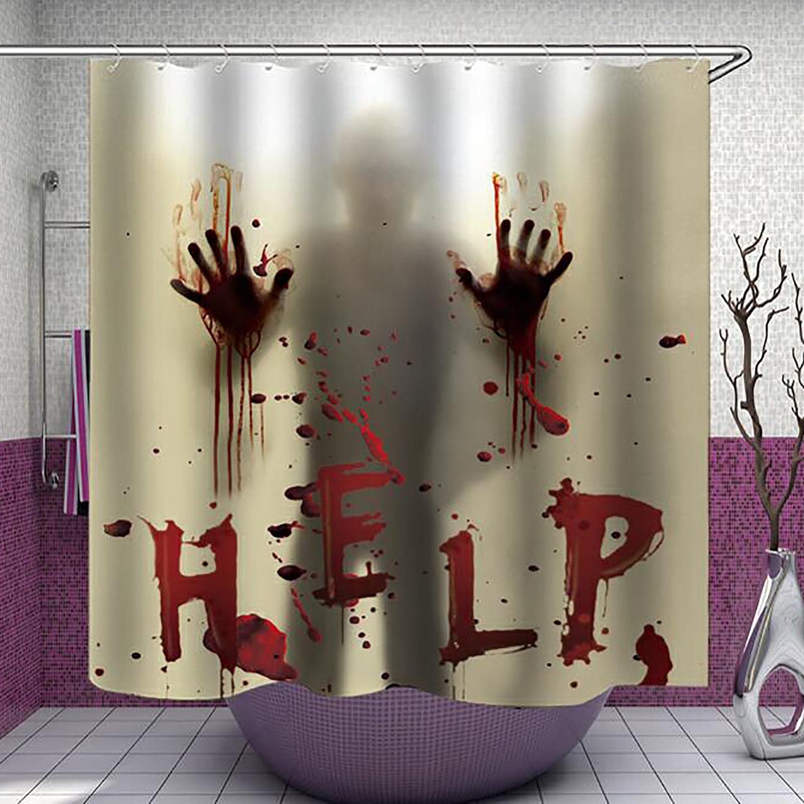 Scary Halloween Waterproof Polyester Shower Curtain - Horror Theme Bathroom Decor for Spooky Season Party & Home Decoration