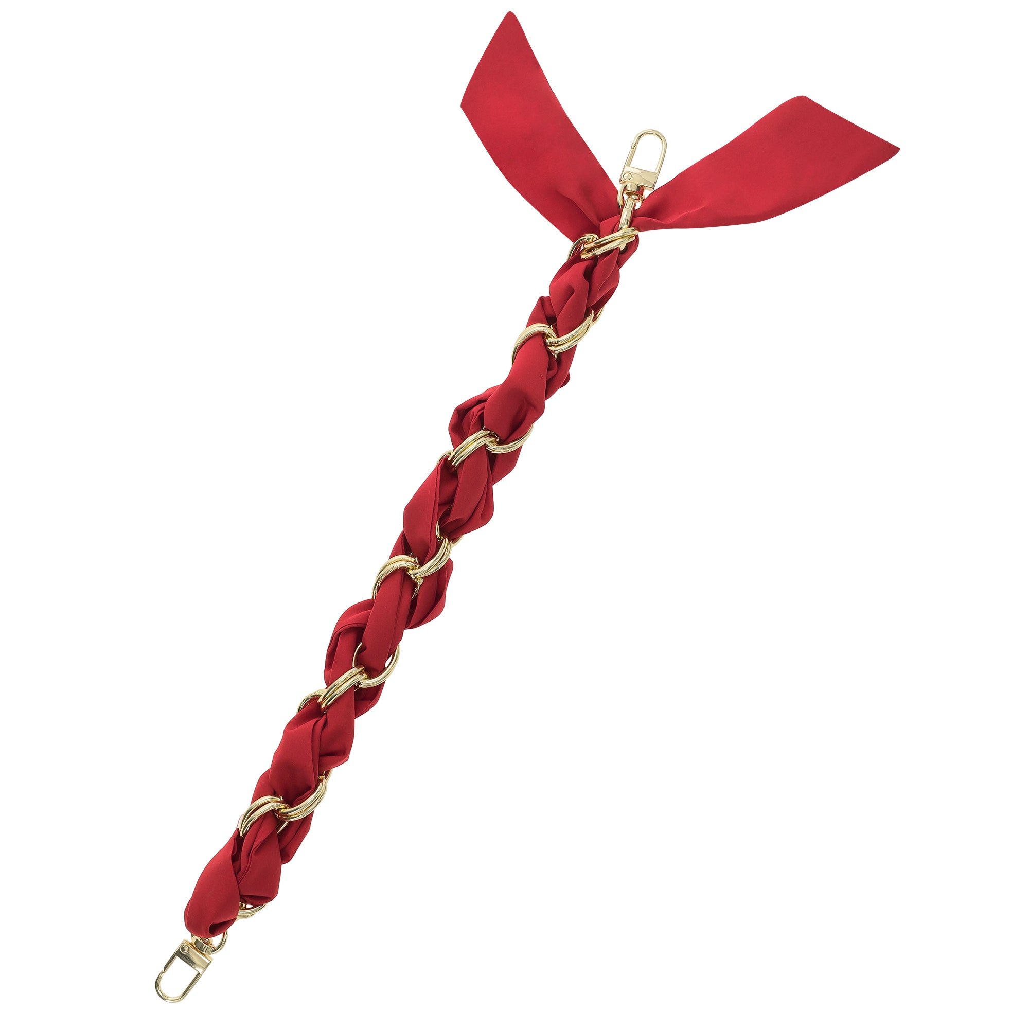 Luxury Red Silk Satin Scarf with Chain Wrist Strap & Clip Holder - Elegant Fashion Accessory for Women, Evening Parties, Weddings & Special Occasions