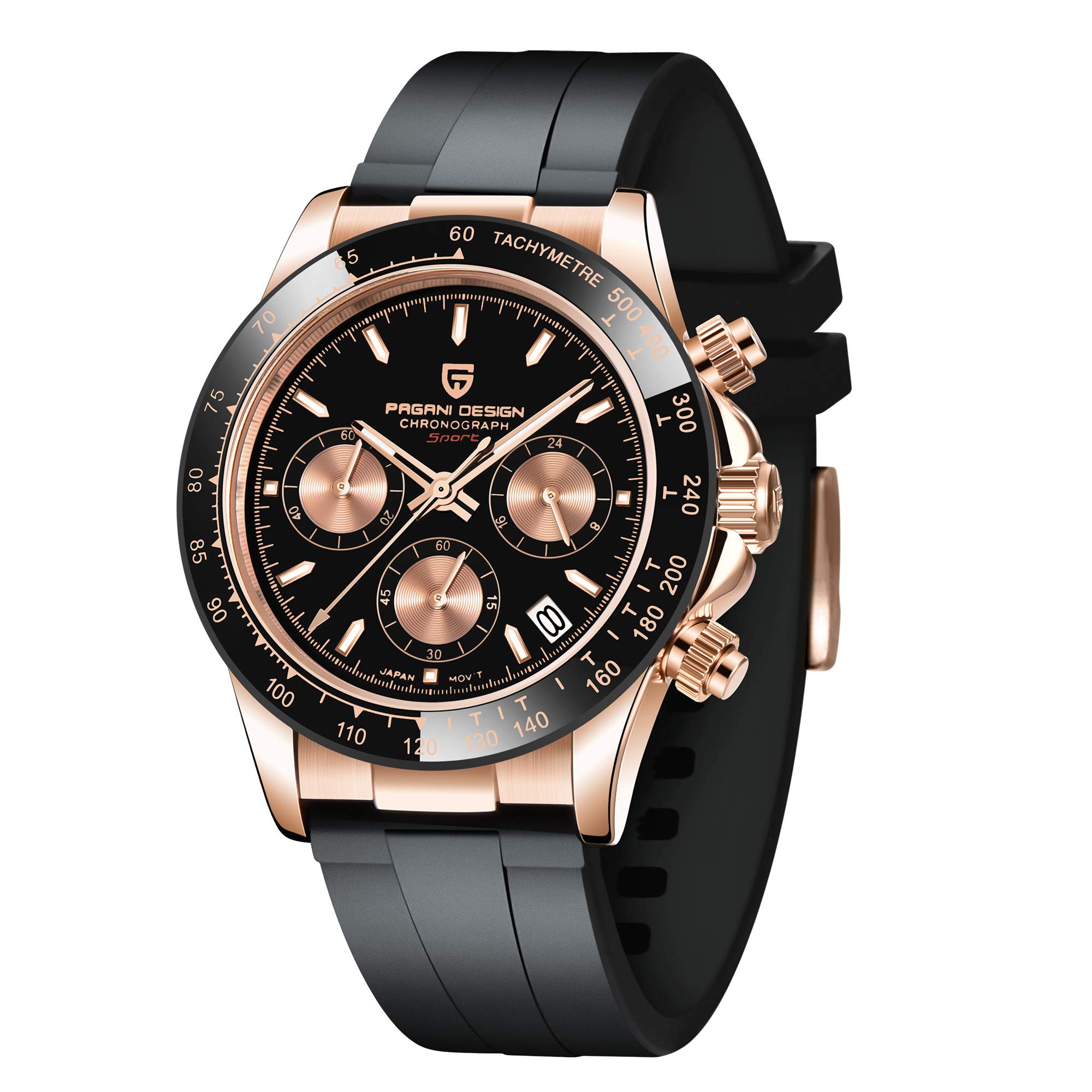 Pagani Design Men's Automatic Chronograph Watch - 100M Waterproof, Sapphire Crystal, Rubber Strap Sports Wristwatch (Model PD-1664) | Perfect for Business, Casual Wear & Outdoor Activities