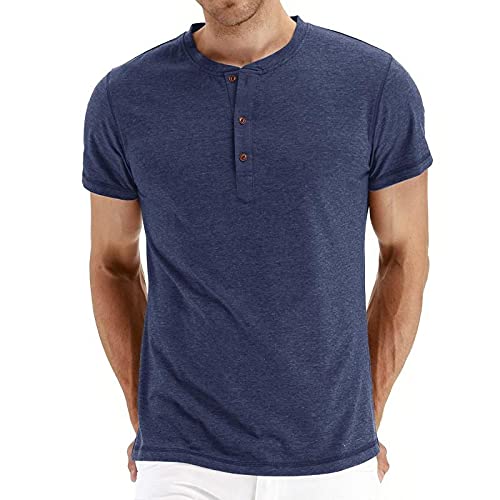 **Men's Casual Short Sleeve Henley T-Shirts - Button Up O-Neck Gym Tees for Workout & Everyday Wear**